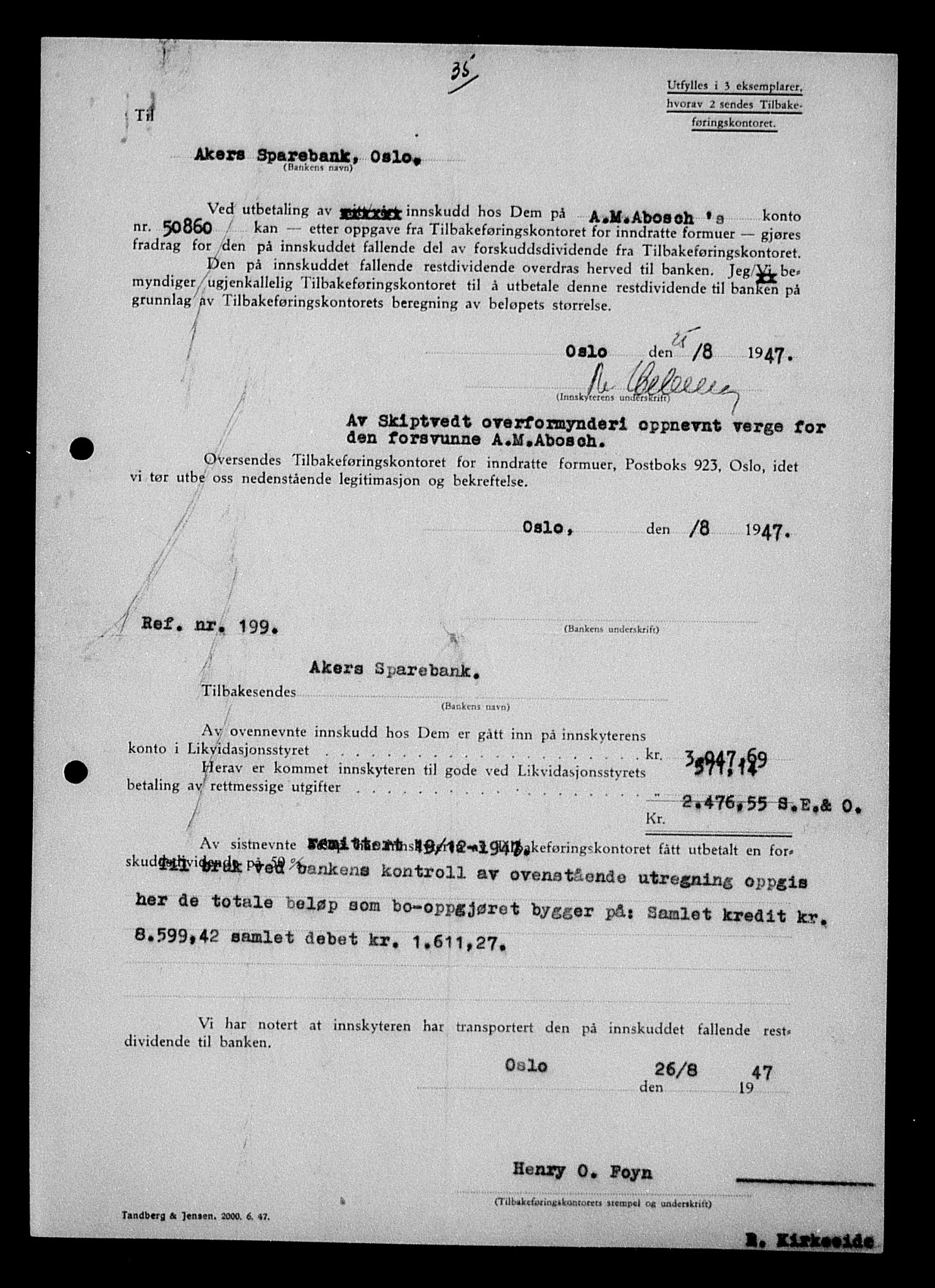 Justisdepartementet, Tilbakeføringskontoret for inndratte formuer, AV/RA-S-1564/H/Hc/Hcd/L0989: --, 1945-1947, p. 134