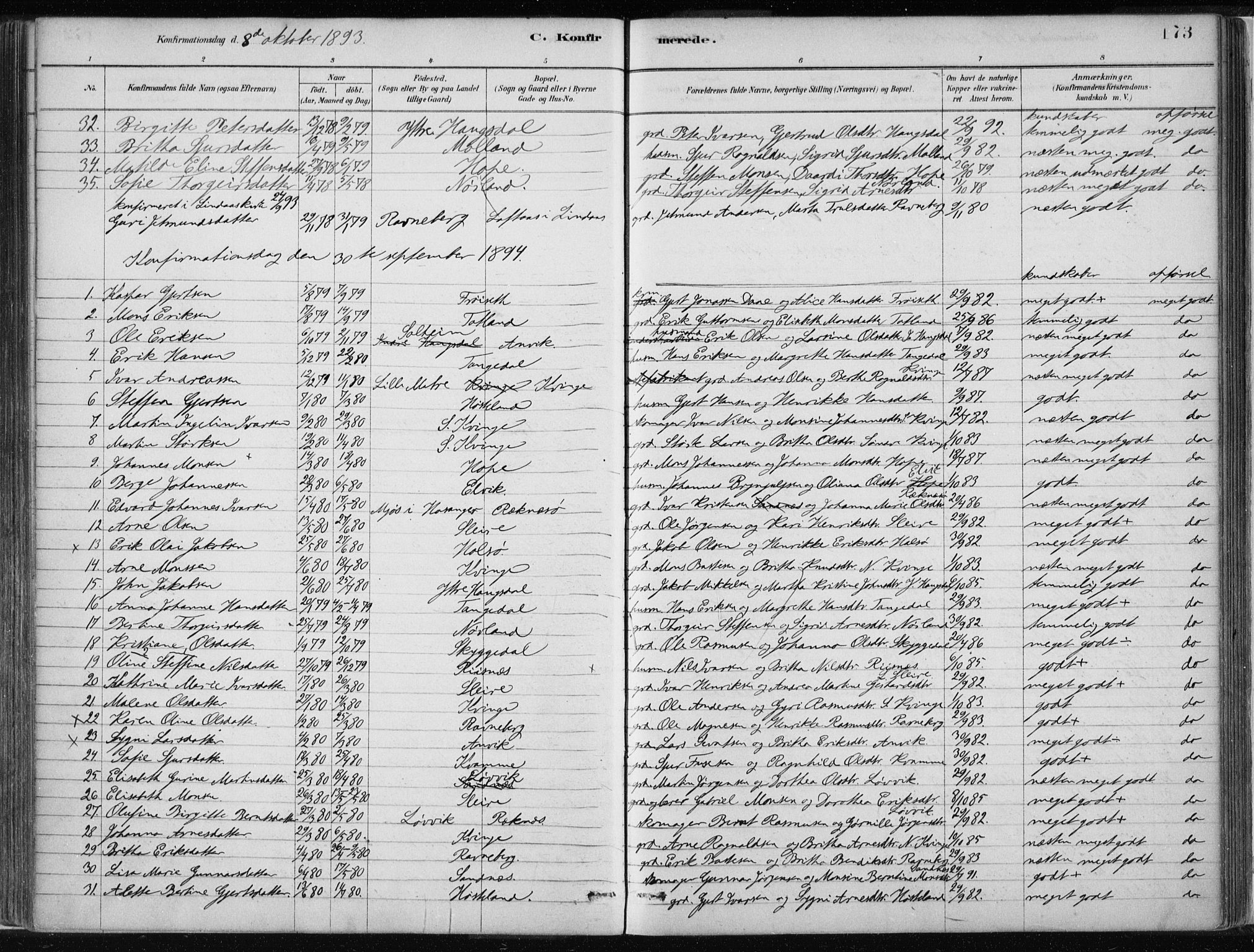 Masfjorden Sokneprestembete, SAB/A-77001: Parish register (official) no. B  1, 1876-1899, p. 173