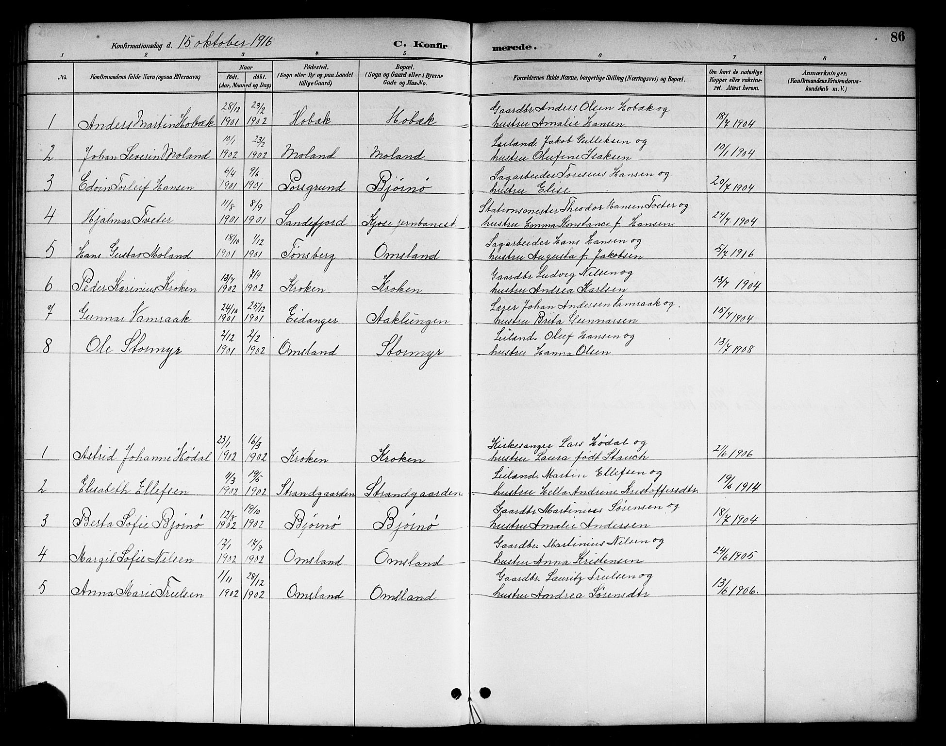 Brunlanes kirkebøker, SAKO/A-342/G/Gc/L0002: Parish register (copy) no. III 2, 1891-1922, p. 86