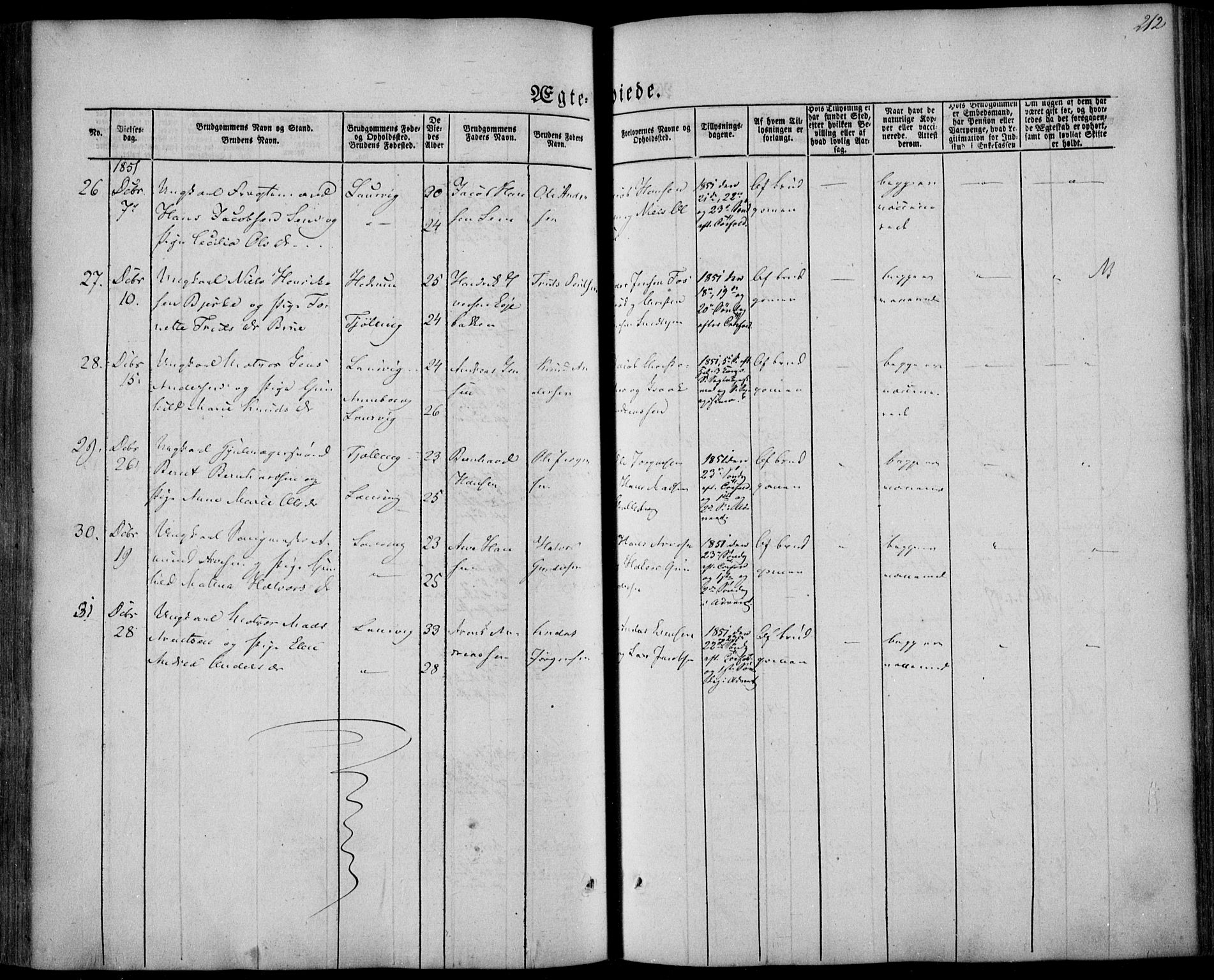 Larvik kirkebøker, AV/SAKO-A-352/F/Fa/L0003: Parish register (official) no. I 3, 1848-1856, p. 212