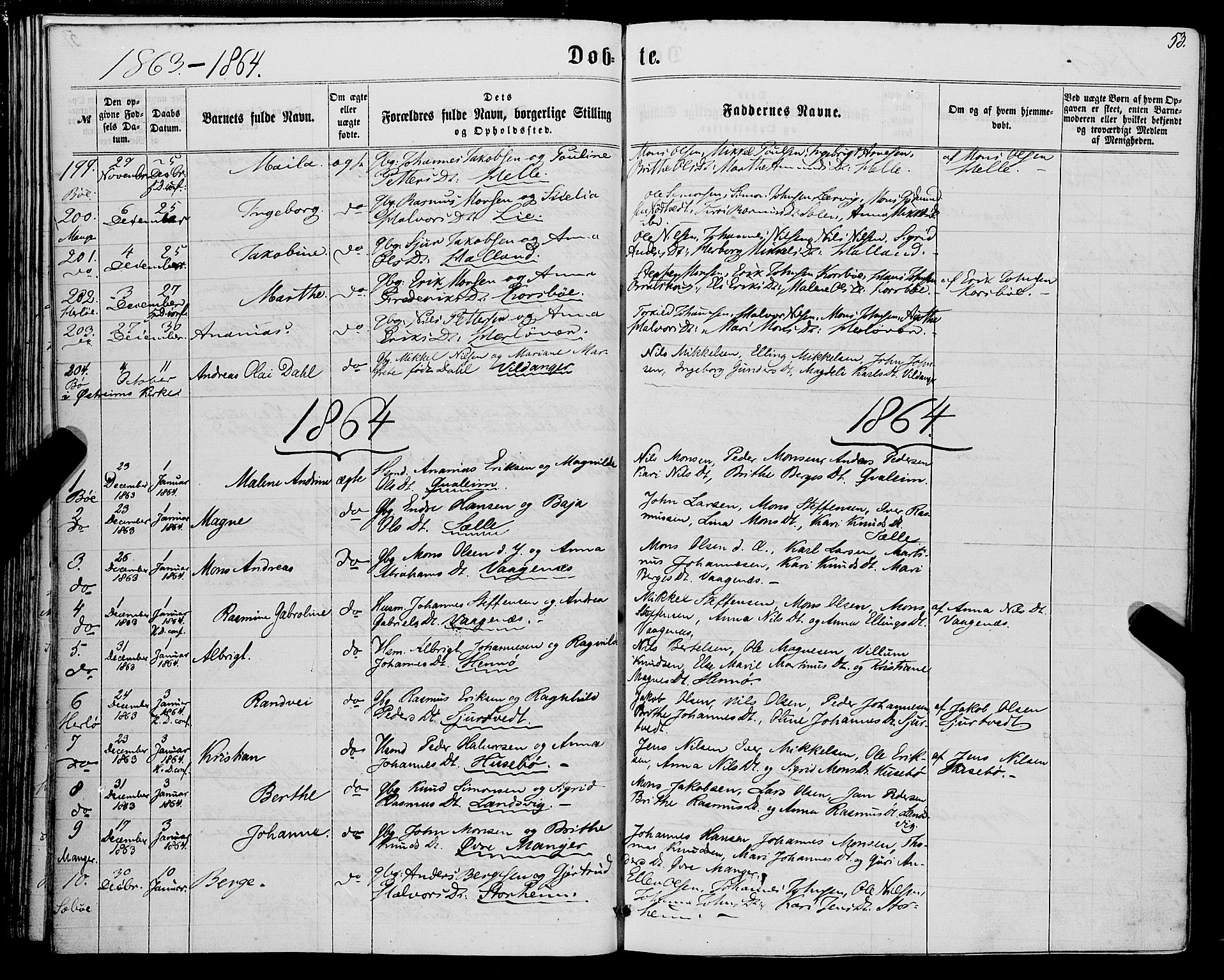 Manger sokneprestembete, SAB/A-76801/H/Haa: Parish register (official) no. A 7, 1860-1870, p. 53