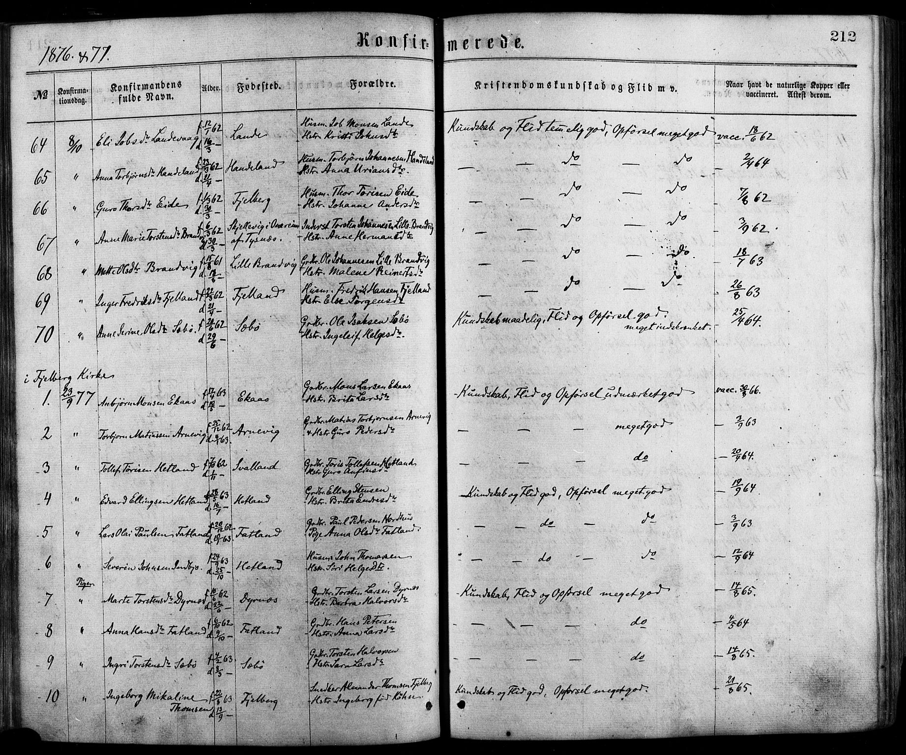 Fjelberg sokneprestembete, AV/SAB-A-75201/H/Haa: Parish register (official) no. A 8, 1866-1879, p. 212