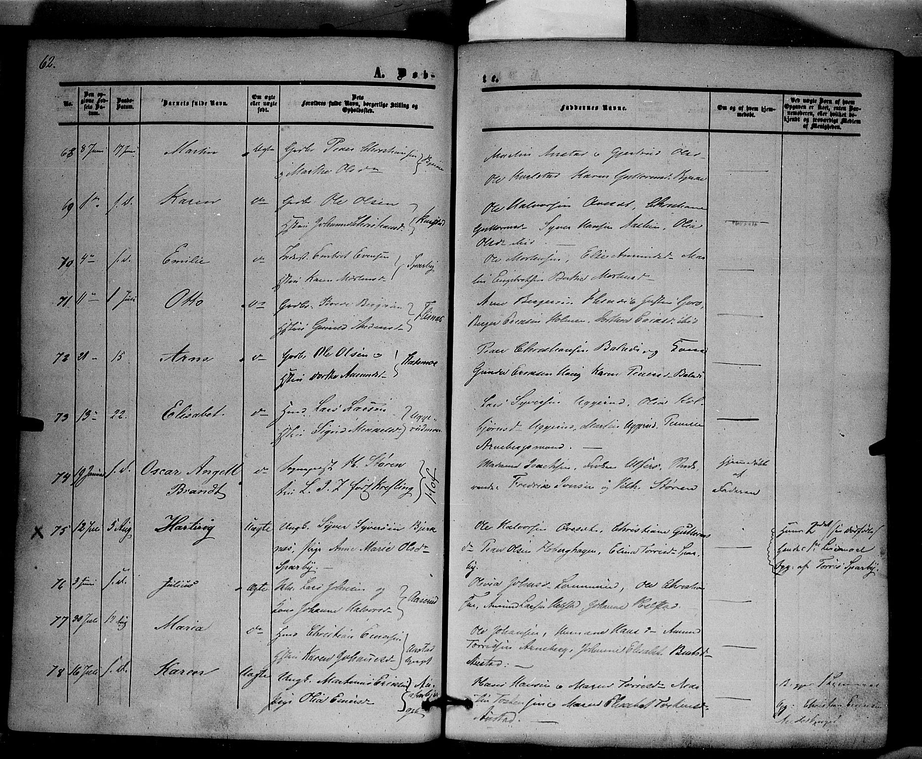 Hof prestekontor, SAH/PREST-038/H/Ha/Haa/L0008: Parish register (official) no. 8, 1849-1861, p. 62