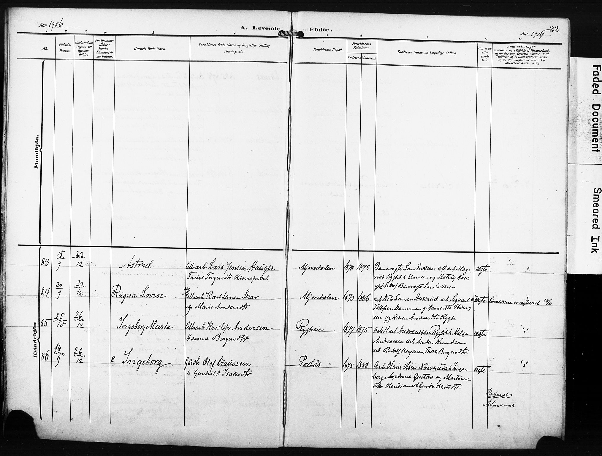 Nedre Eiker kirkebøker, AV/SAKO-A-612/F/Fa/L0006: Parish register (official) no. 6, 1906-1912, p. 22