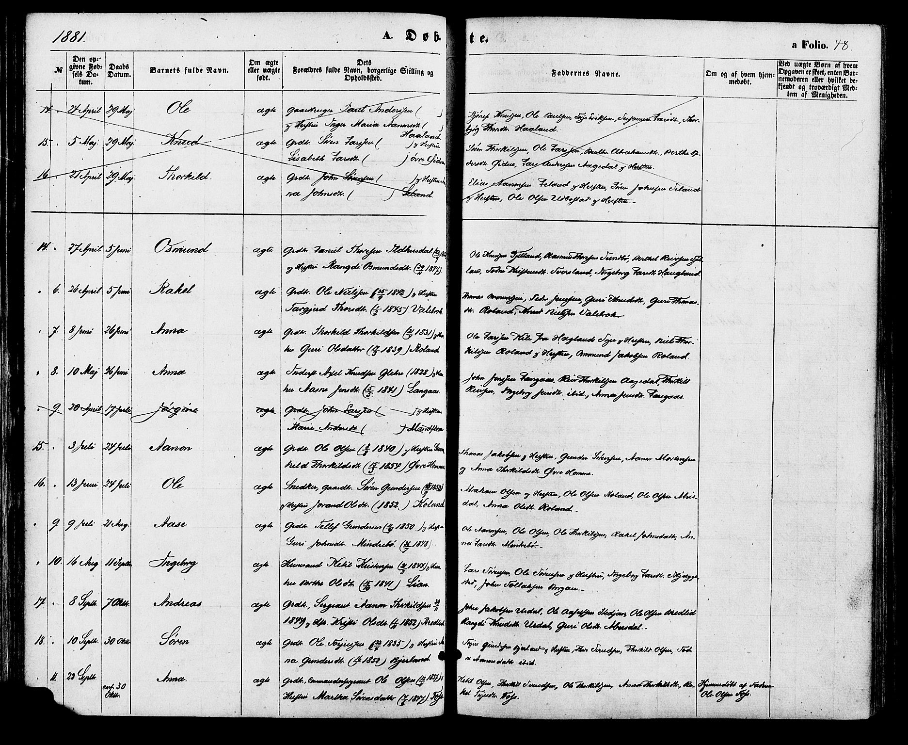 Bjelland sokneprestkontor, AV/SAK-1111-0005/F/Fa/Faa/L0003: Parish register (official) no. A 3, 1867-1887, p. 48