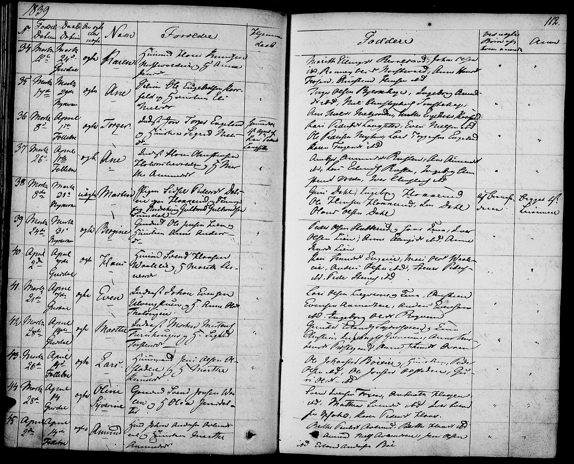 Gausdal prestekontor, SAH/PREST-090/H/Ha/Haa/L0006: Parish register (official) no. 6, 1830-1839, p. 112