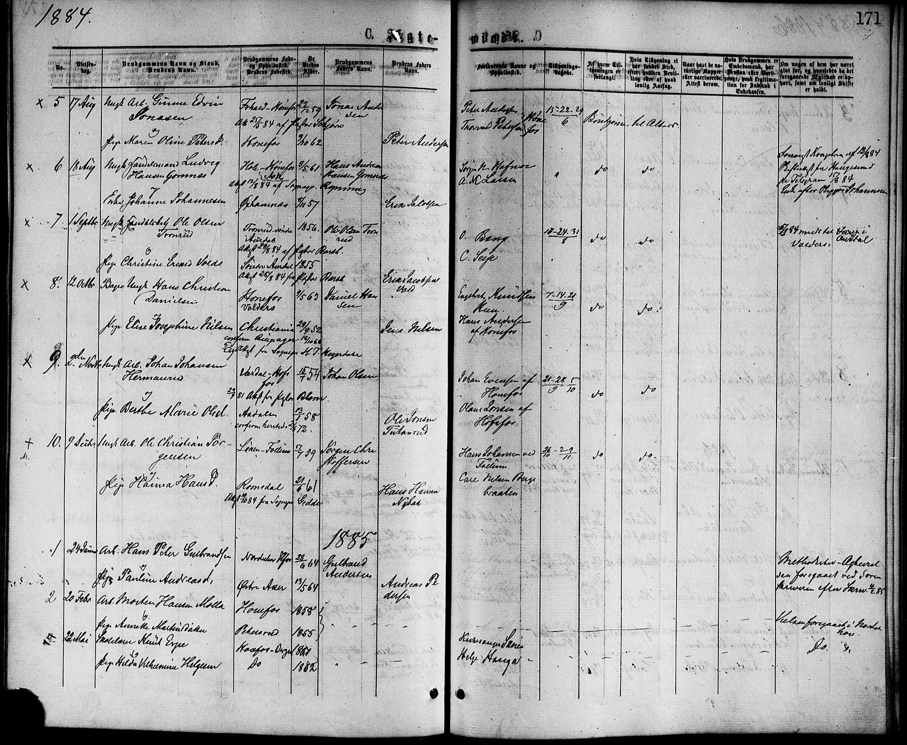 Hønefoss kirkebøker, AV/SAKO-A-609/F/Fa/L0001: Parish register (official) no. 1, 1875-1887, p. 171