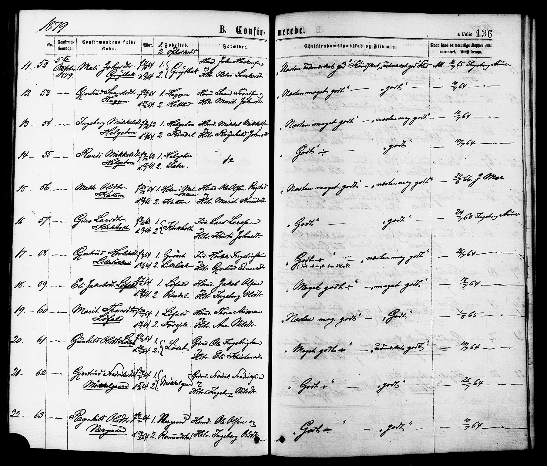 Ministerialprotokoller, klokkerbøker og fødselsregistre - Møre og Romsdal, AV/SAT-A-1454/598/L1068: Parish register (official) no. 598A02, 1872-1881, p. 136