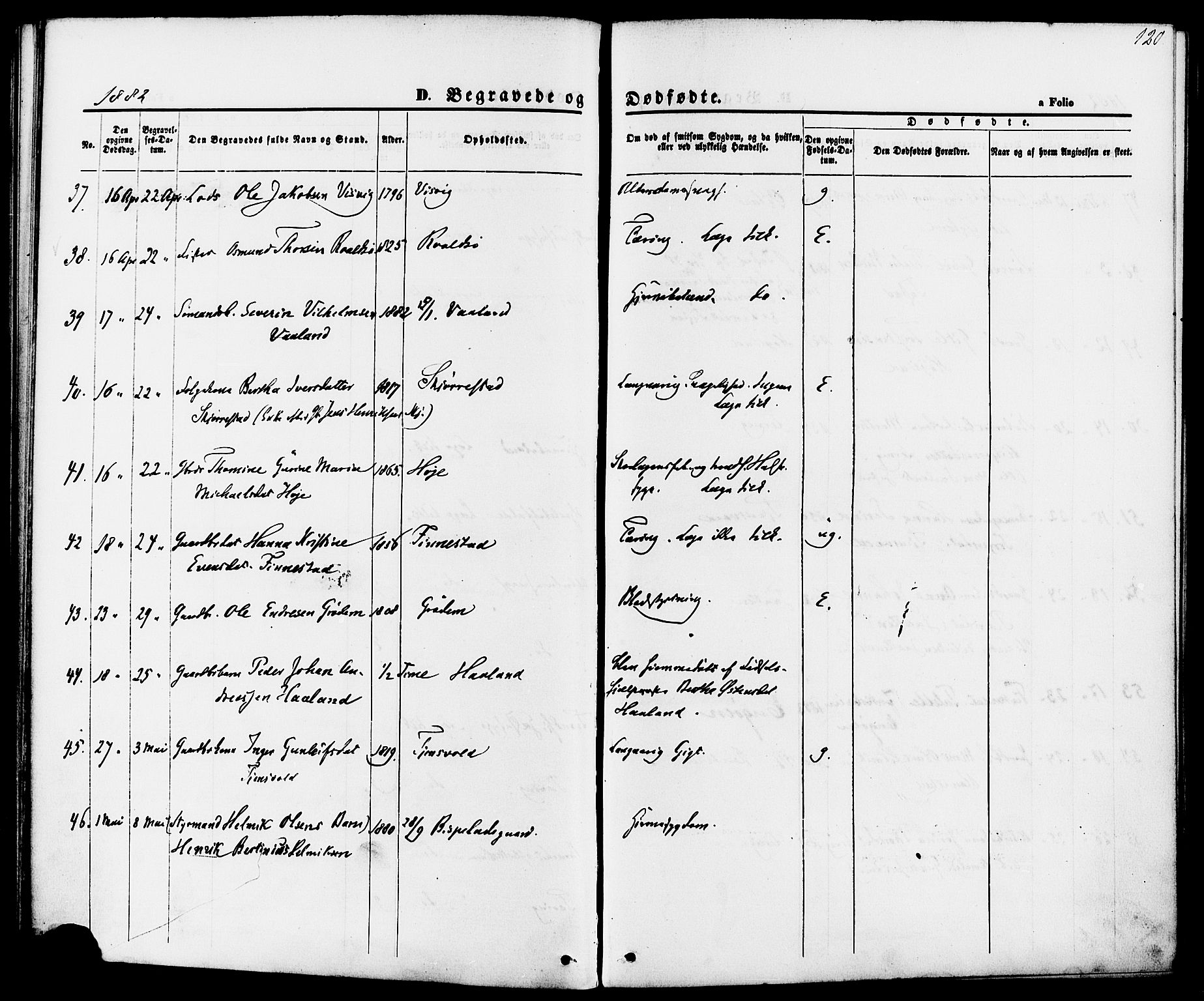 Hetland sokneprestkontor, AV/SAST-A-101826/30/30BA/L0006: Parish register (official) no. A 6, 1869-1884, p. 120