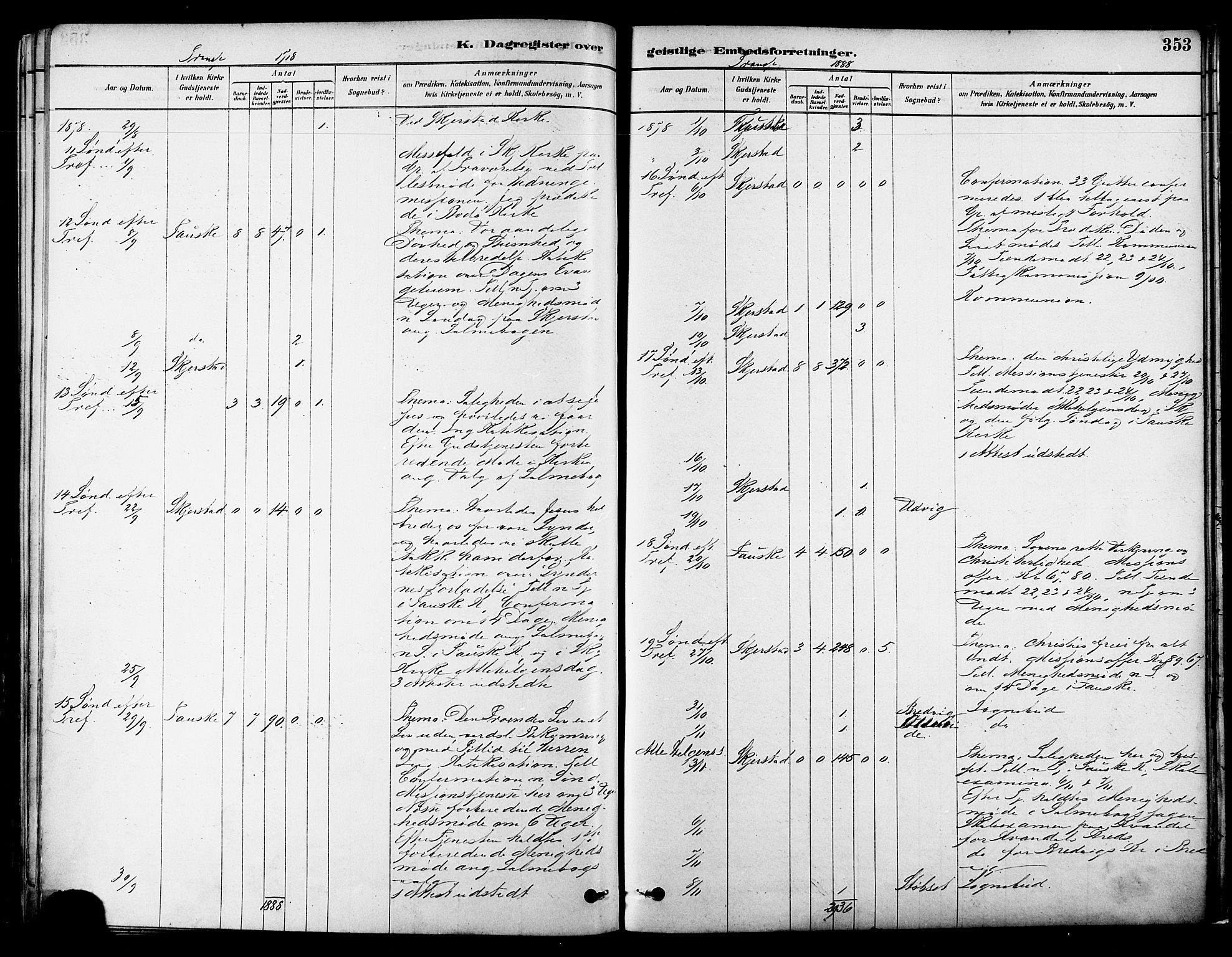 Ministerialprotokoller, klokkerbøker og fødselsregistre - Nordland, AV/SAT-A-1459/852/L0740: Parish register (official) no. 852A10, 1878-1894, p. 353