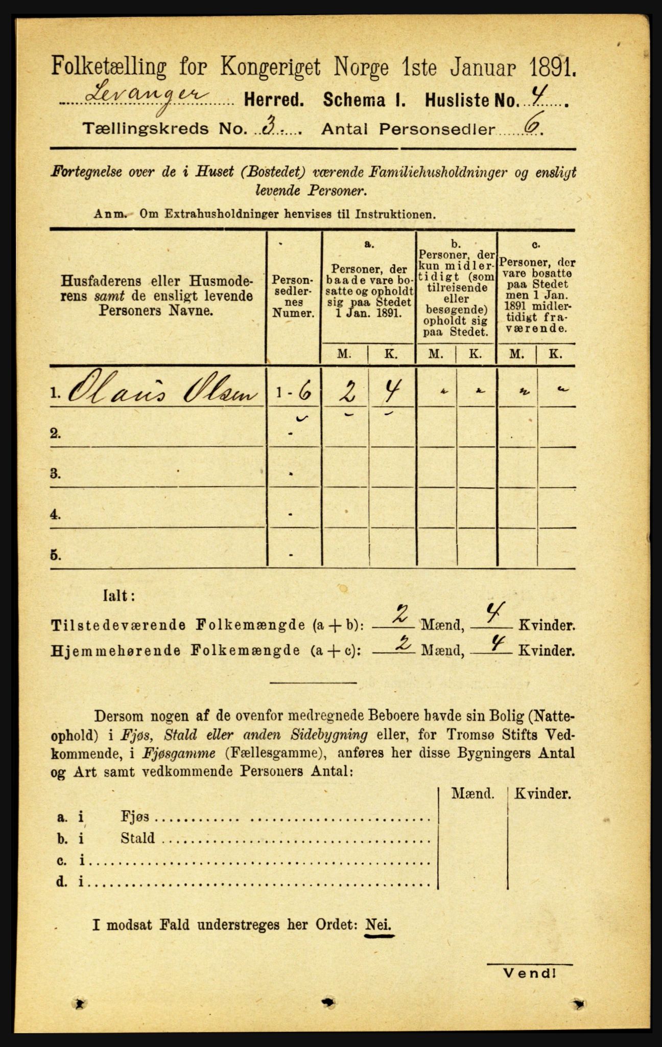 RA, 1891 census for 1720 Levanger, 1891, p. 1529