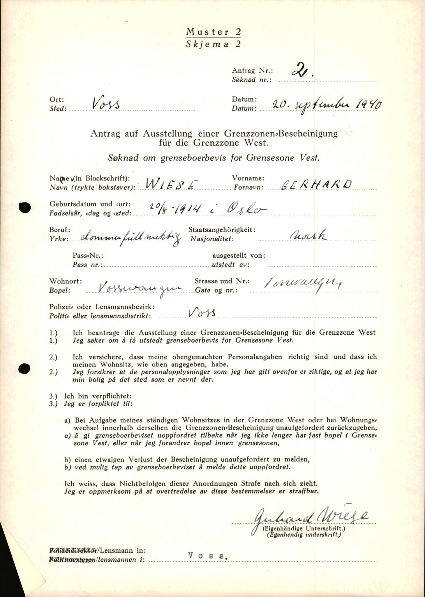 Lensmannen i Voss, AV/SAB-A-35801/0026/L0003: Søknader om grensebuarbevis, 1 - 1000, 1940-1945, p. 3