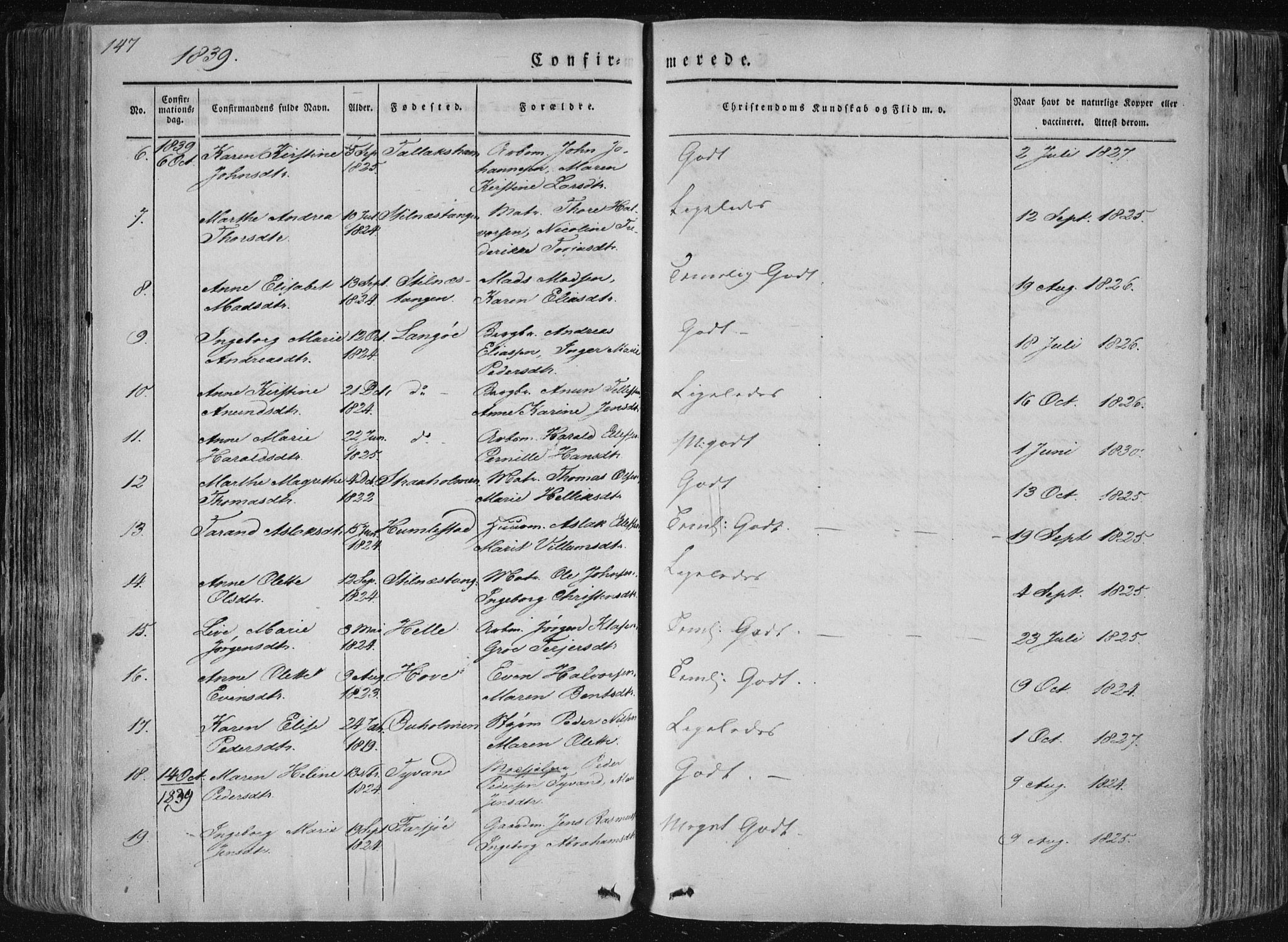 Sannidal kirkebøker, AV/SAKO-A-296/F/Fa/L0007: Parish register (official) no. 7, 1831-1854, p. 147