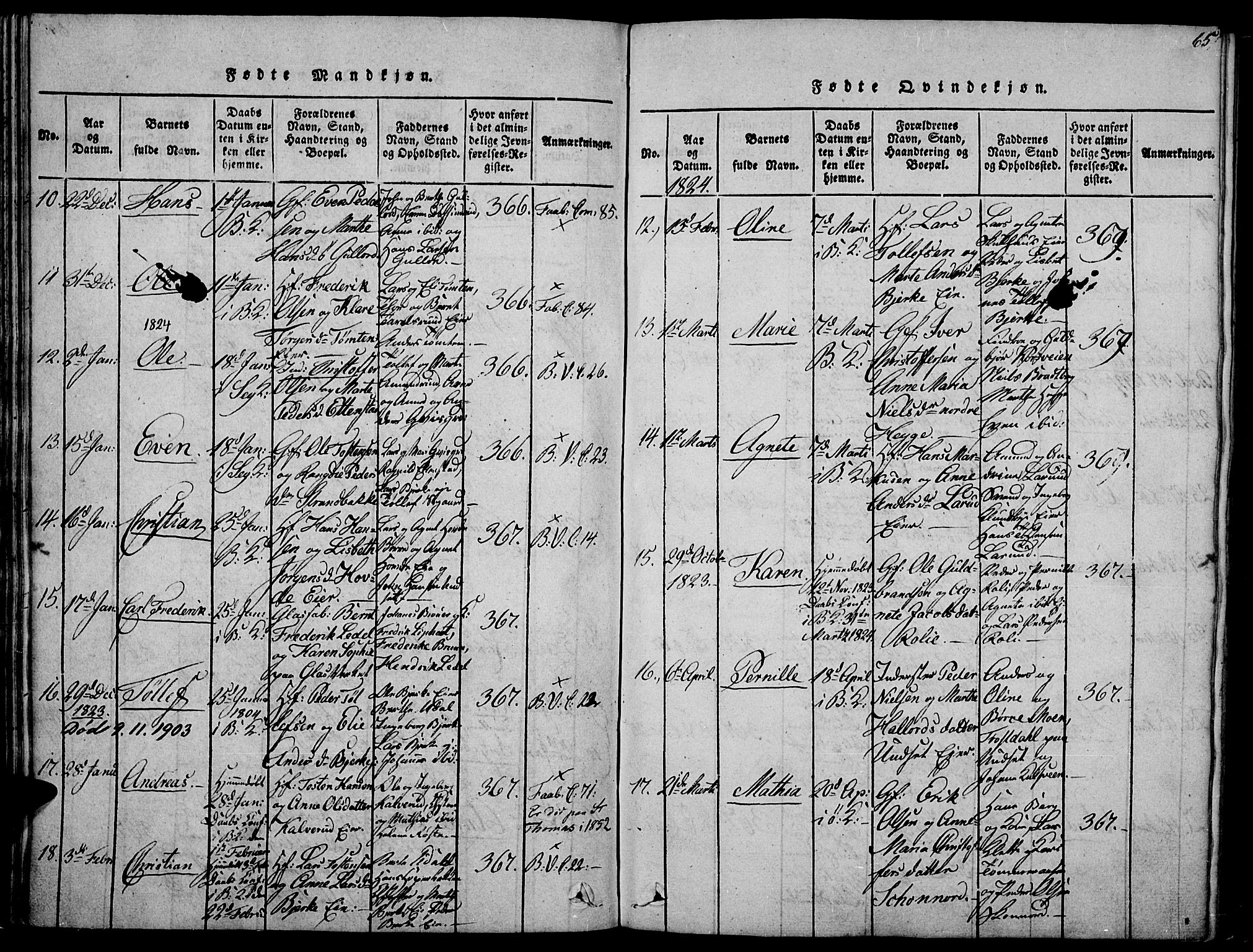 Biri prestekontor, AV/SAH-PREST-096/H/Ha/Haa/L0003: Parish register (official) no. 3, 1814-1828, p. 65