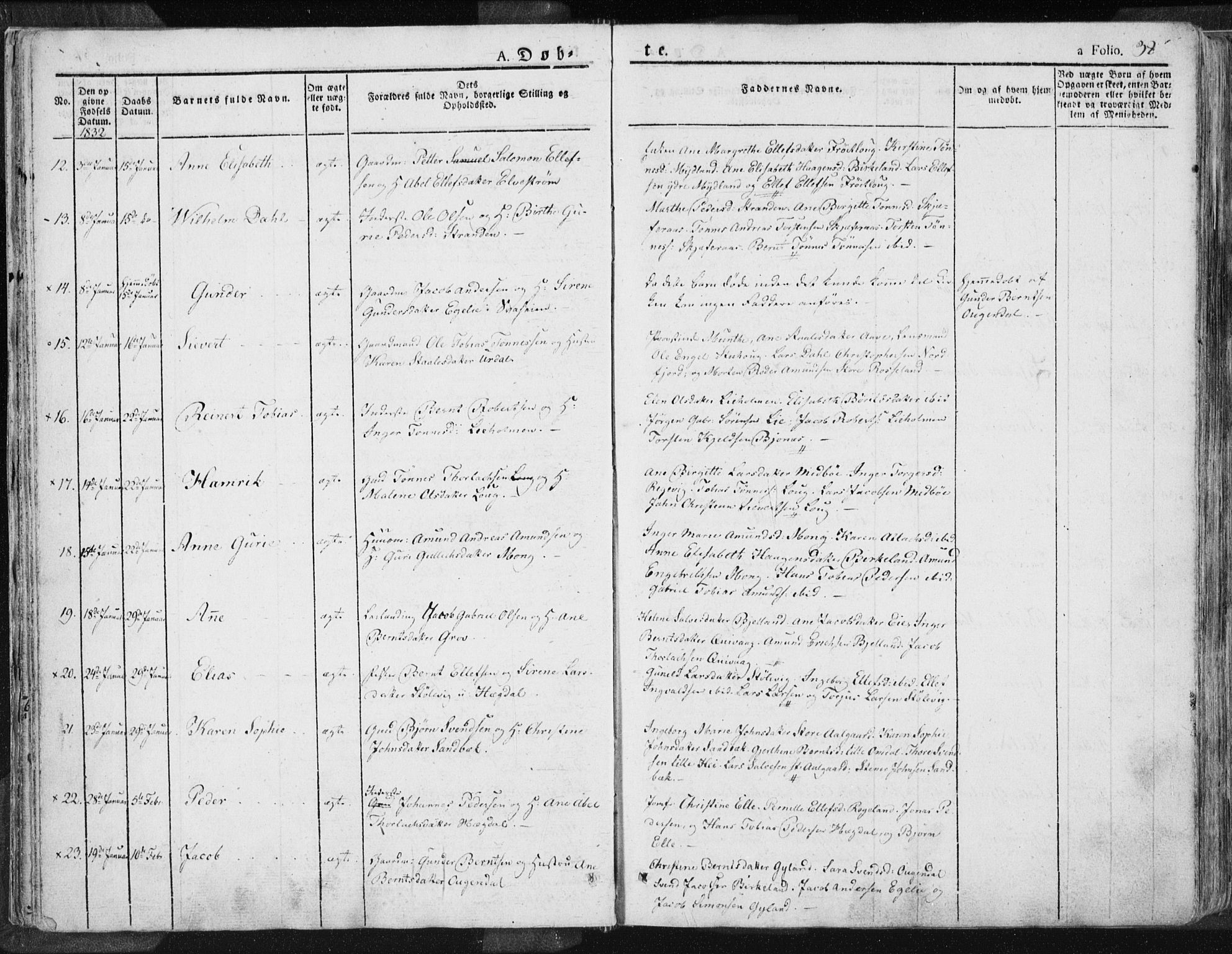 Sokndal sokneprestkontor, AV/SAST-A-101808: Parish register (official) no. A 7.1, 1826-1842, p. 38