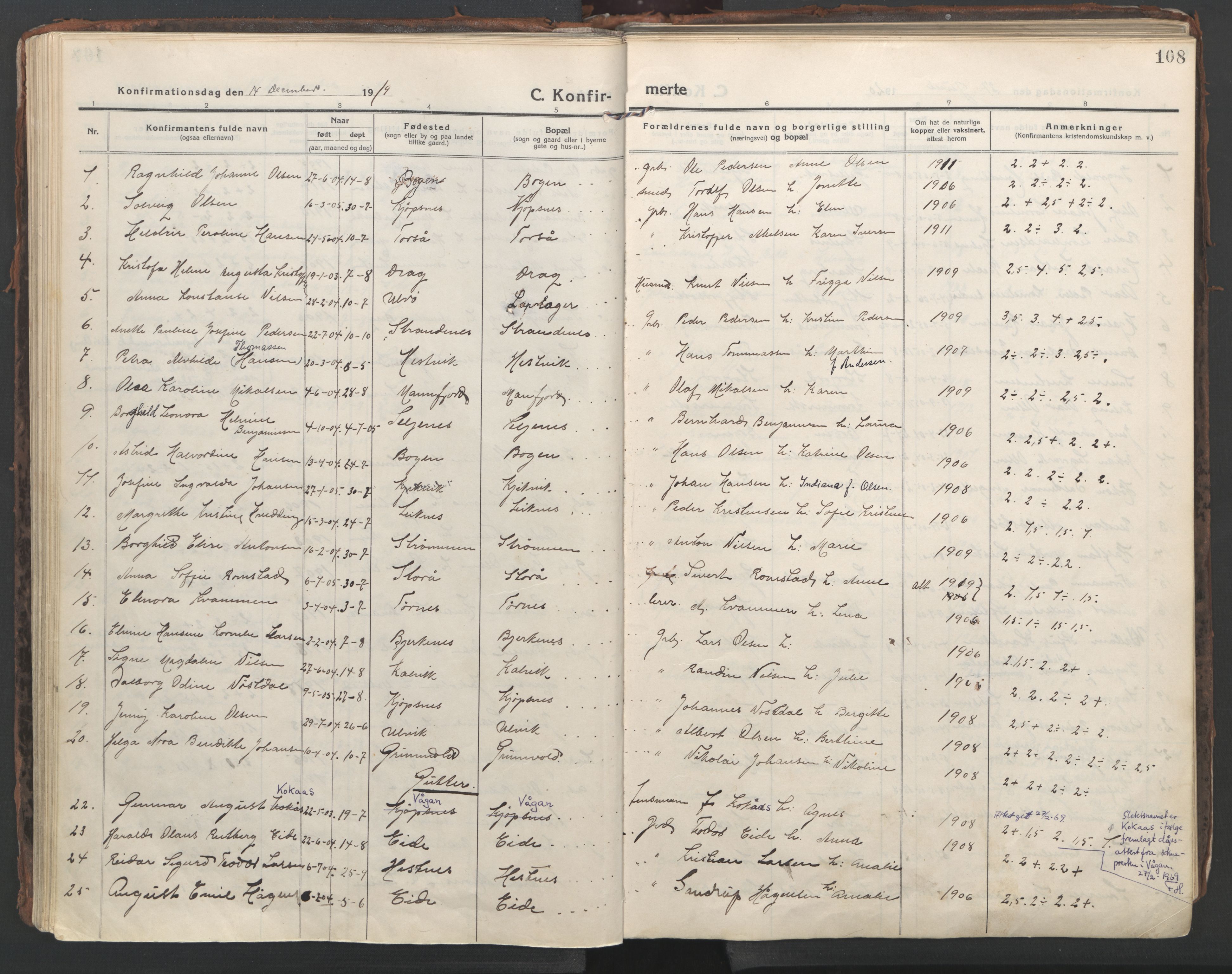 Ministerialprotokoller, klokkerbøker og fødselsregistre - Nordland, AV/SAT-A-1459/861/L0872: Parish register (official) no. 861A07, 1915-1924, p. 108