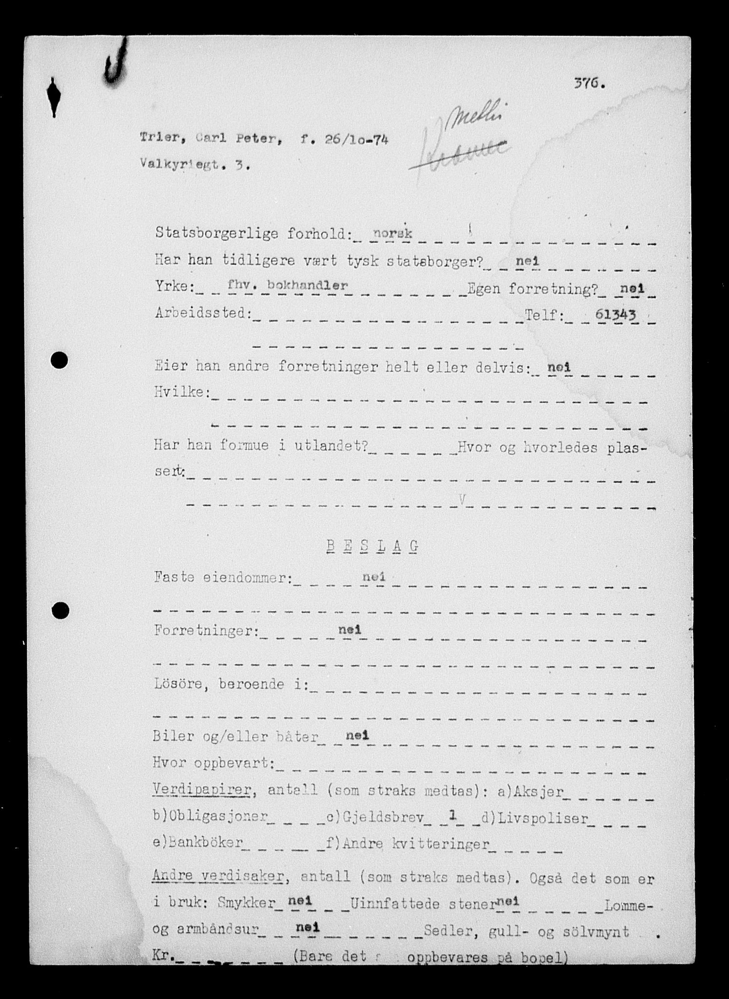 Justisdepartementet, Tilbakeføringskontoret for inndratte formuer, AV/RA-S-1564/H/Hc/Hcc/L0984: --, 1945-1947, p. 309