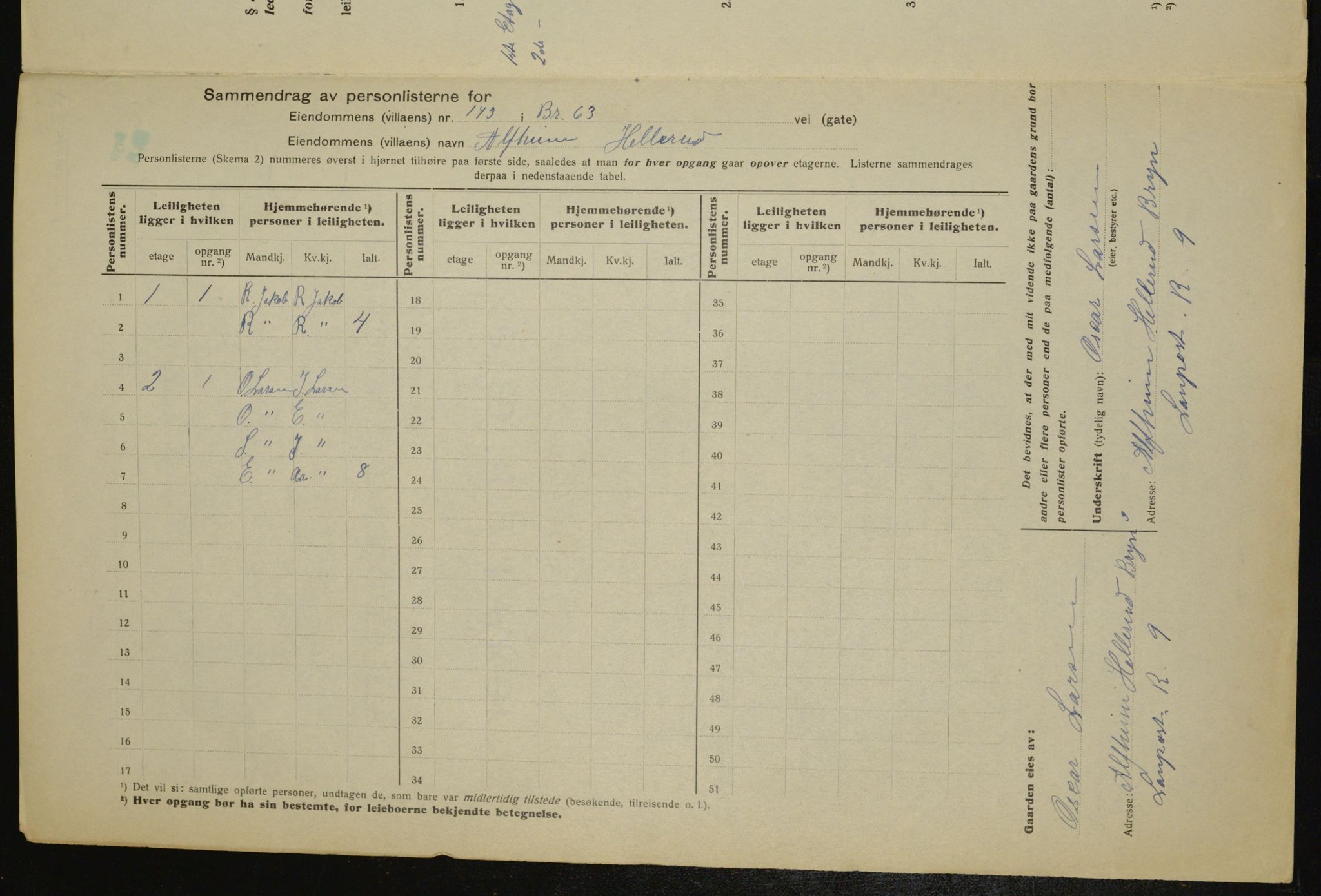 OBA, Municipal Census 1917 for Aker, 1917, p. 27269