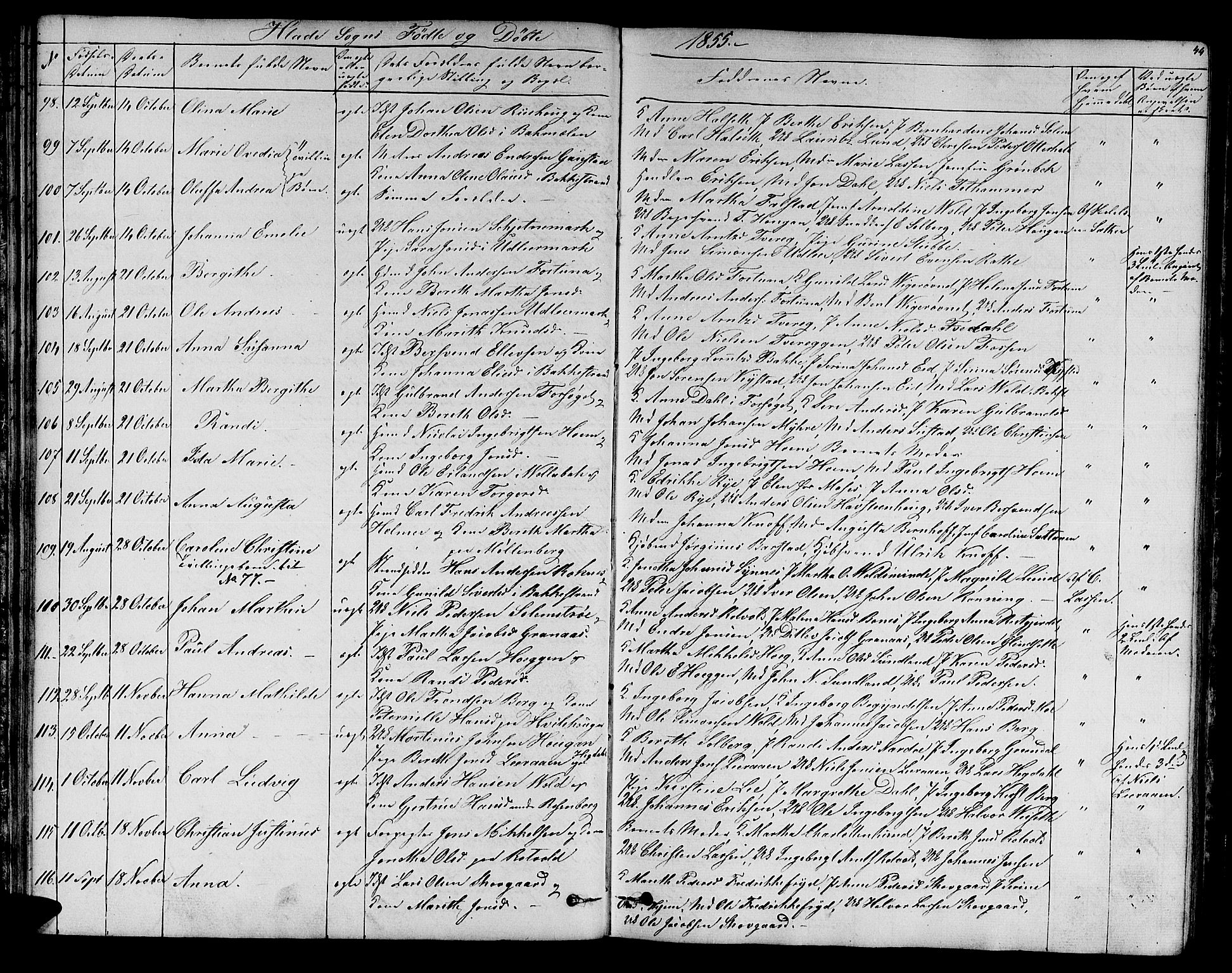 Ministerialprotokoller, klokkerbøker og fødselsregistre - Sør-Trøndelag, SAT/A-1456/606/L0310: Parish register (copy) no. 606C06, 1850-1859, p. 44