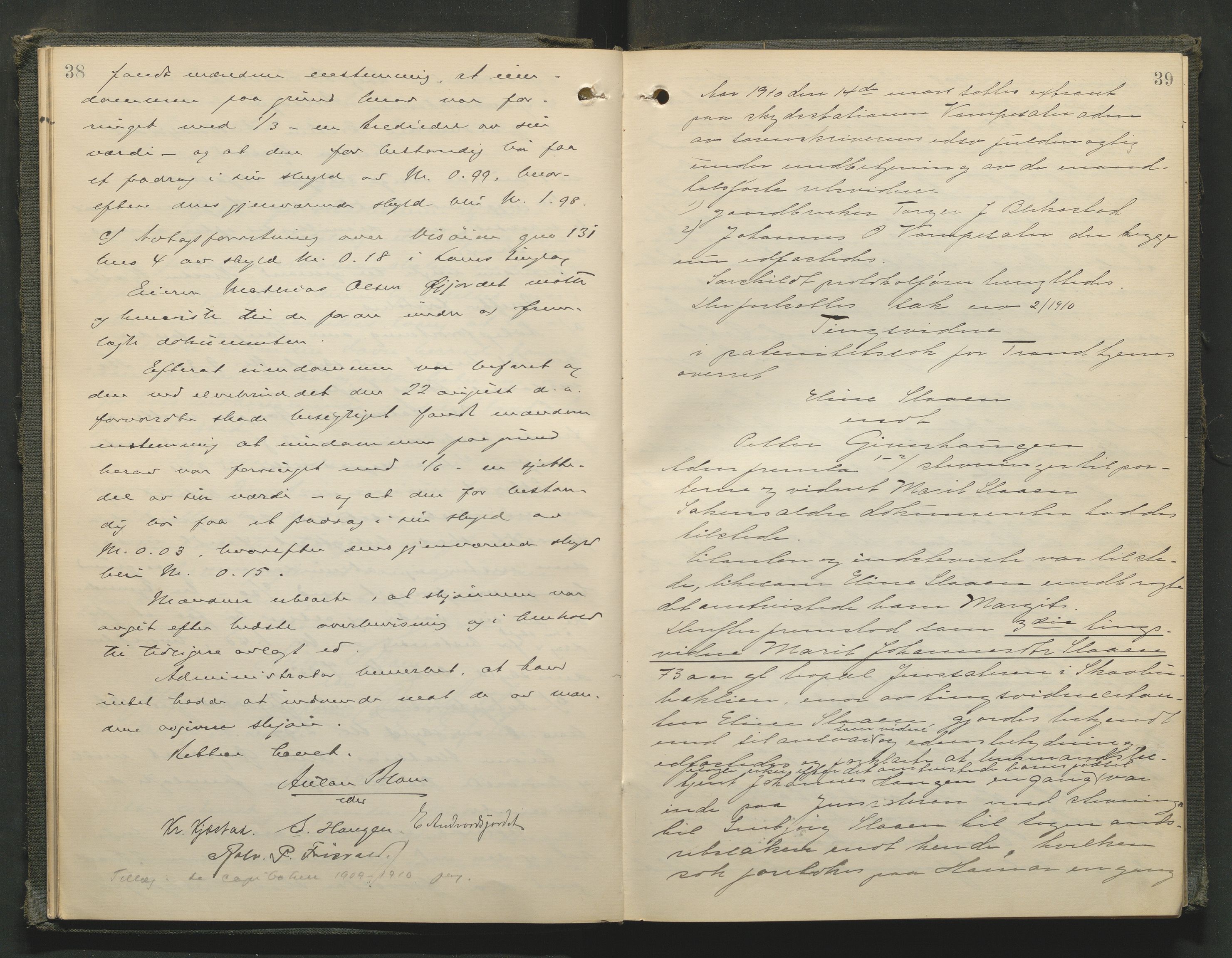 Nord-Gudbrandsdal tingrett, AV/SAH-TING-002/G/Gc/Gcb/L0008: Ekstrarettsprotokoll for åstedssaker, 1909-1913, p. 38-39