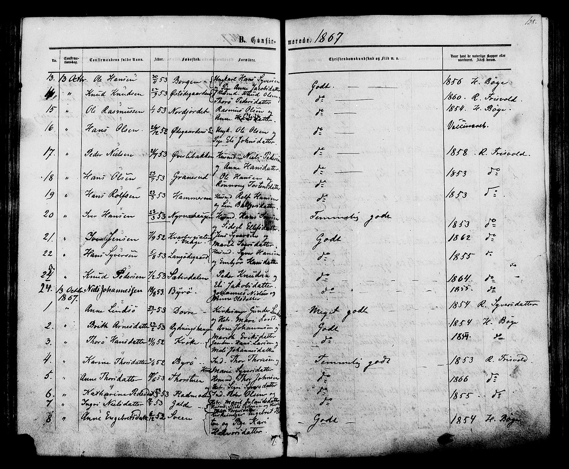 Lom prestekontor, SAH/PREST-070/K/L0007: Parish register (official) no. 7, 1863-1884, p. 128