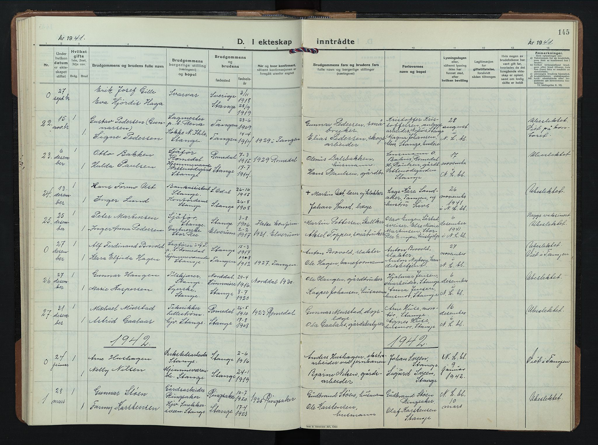 Stange prestekontor, AV/SAH-PREST-002/L/L0020: Parish register (copy) no. 20, 1936-1947, p. 145