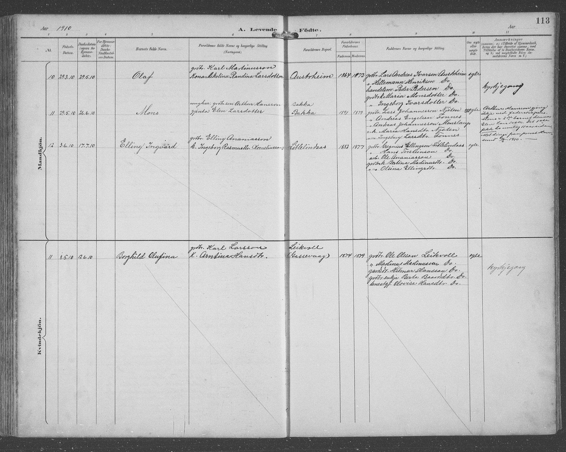 Lindås Sokneprestembete, SAB/A-76701/H/Hab: Parish register (copy) no. C 4, 1894-1910, p. 113