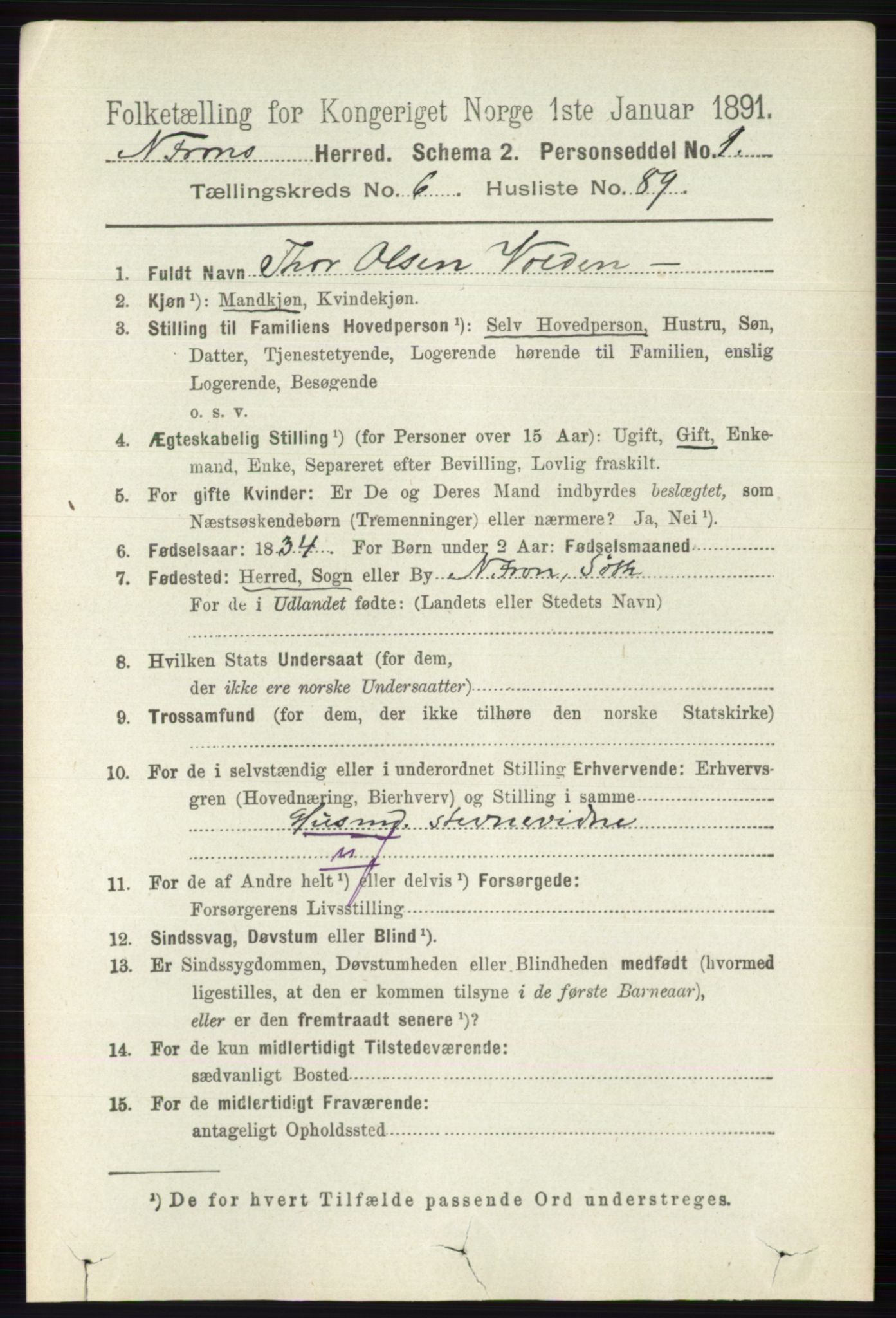 RA, 1891 census for 0518 Nord-Fron, 1891, p. 2726