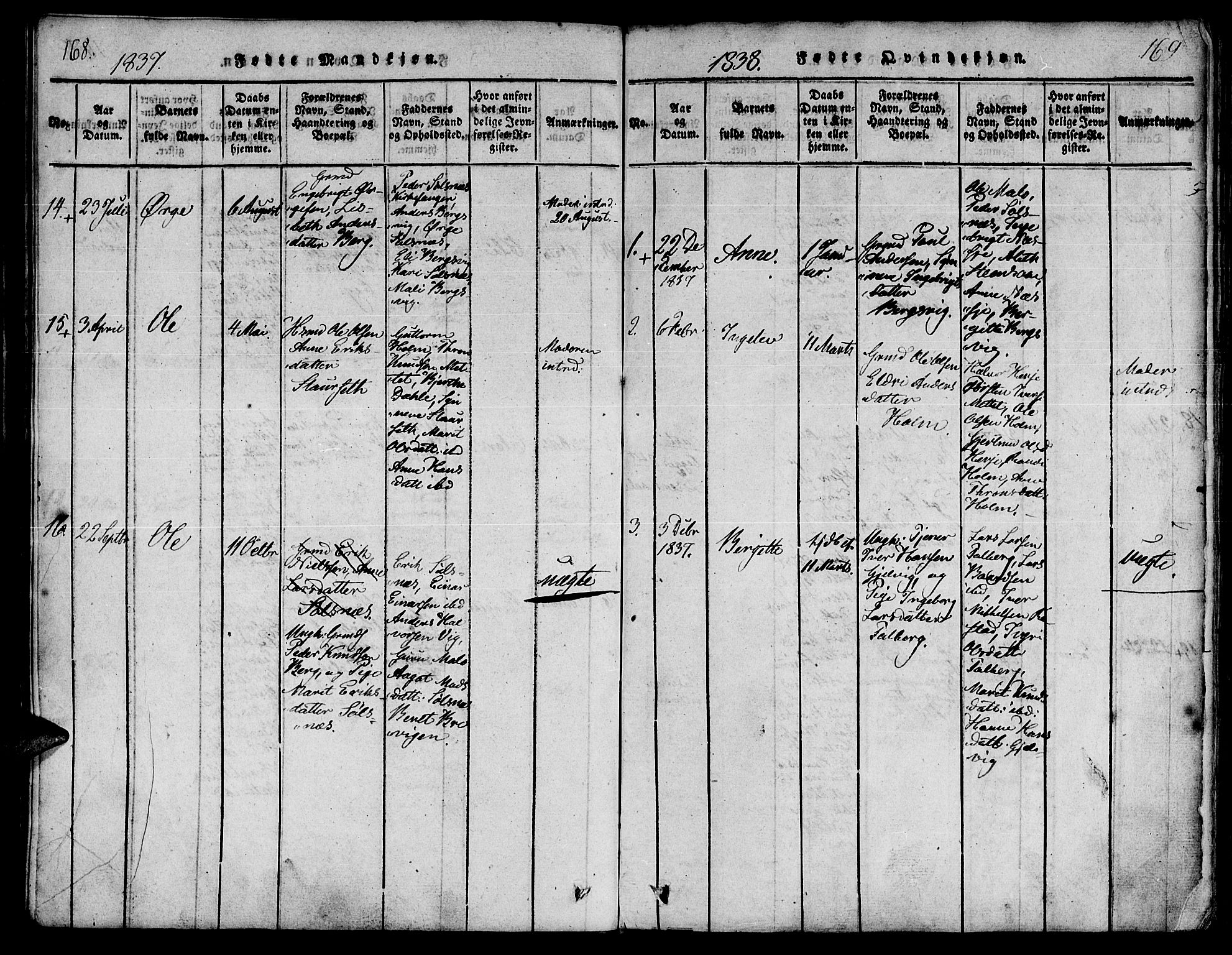 Ministerialprotokoller, klokkerbøker og fødselsregistre - Møre og Romsdal, AV/SAT-A-1454/547/L0602: Parish register (official) no. 547A04, 1818-1845, p. 168-169