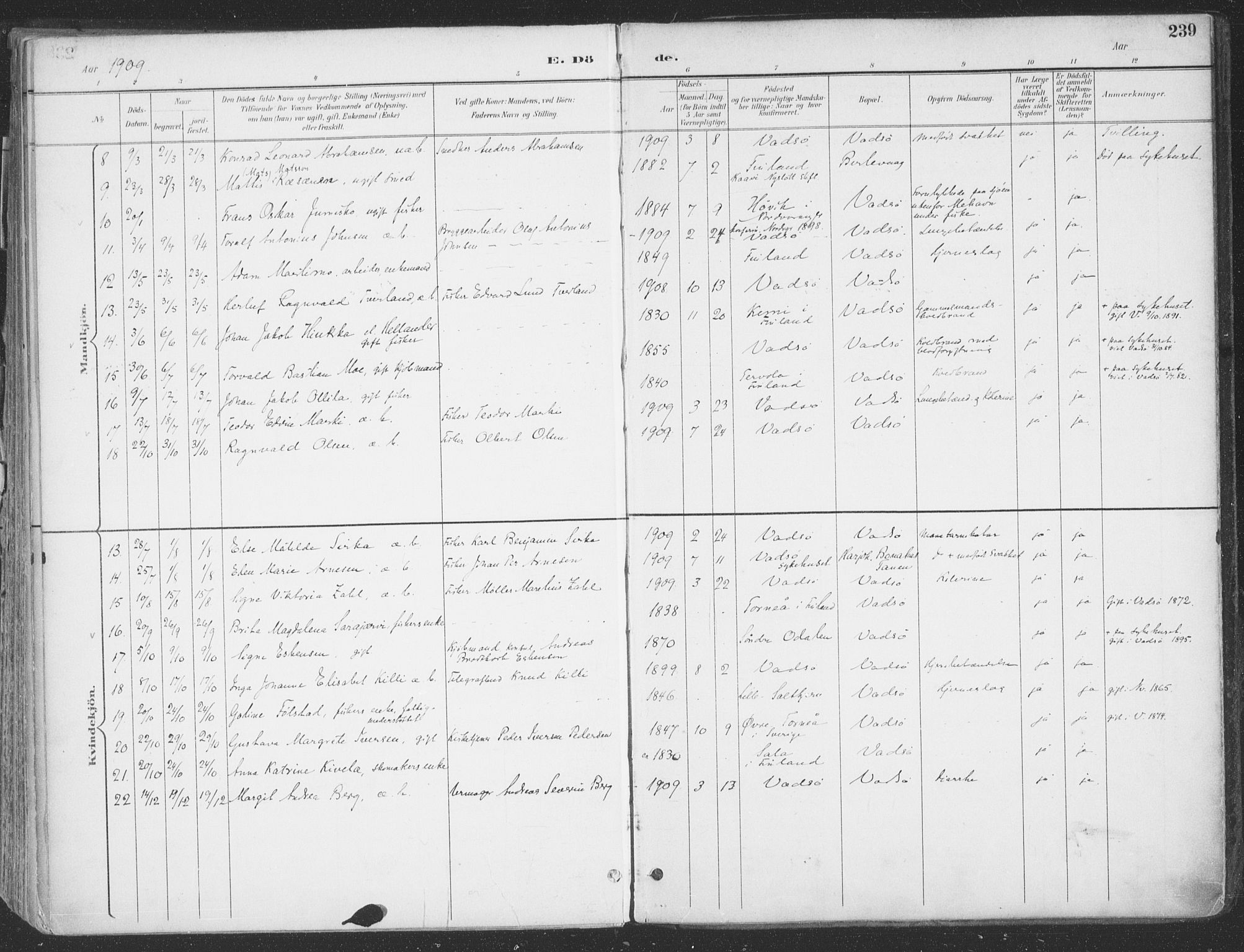 Vadsø sokneprestkontor, SATØ/S-1325/H/Ha/L0007kirke: Parish register (official) no. 7, 1896-1916, p. 239