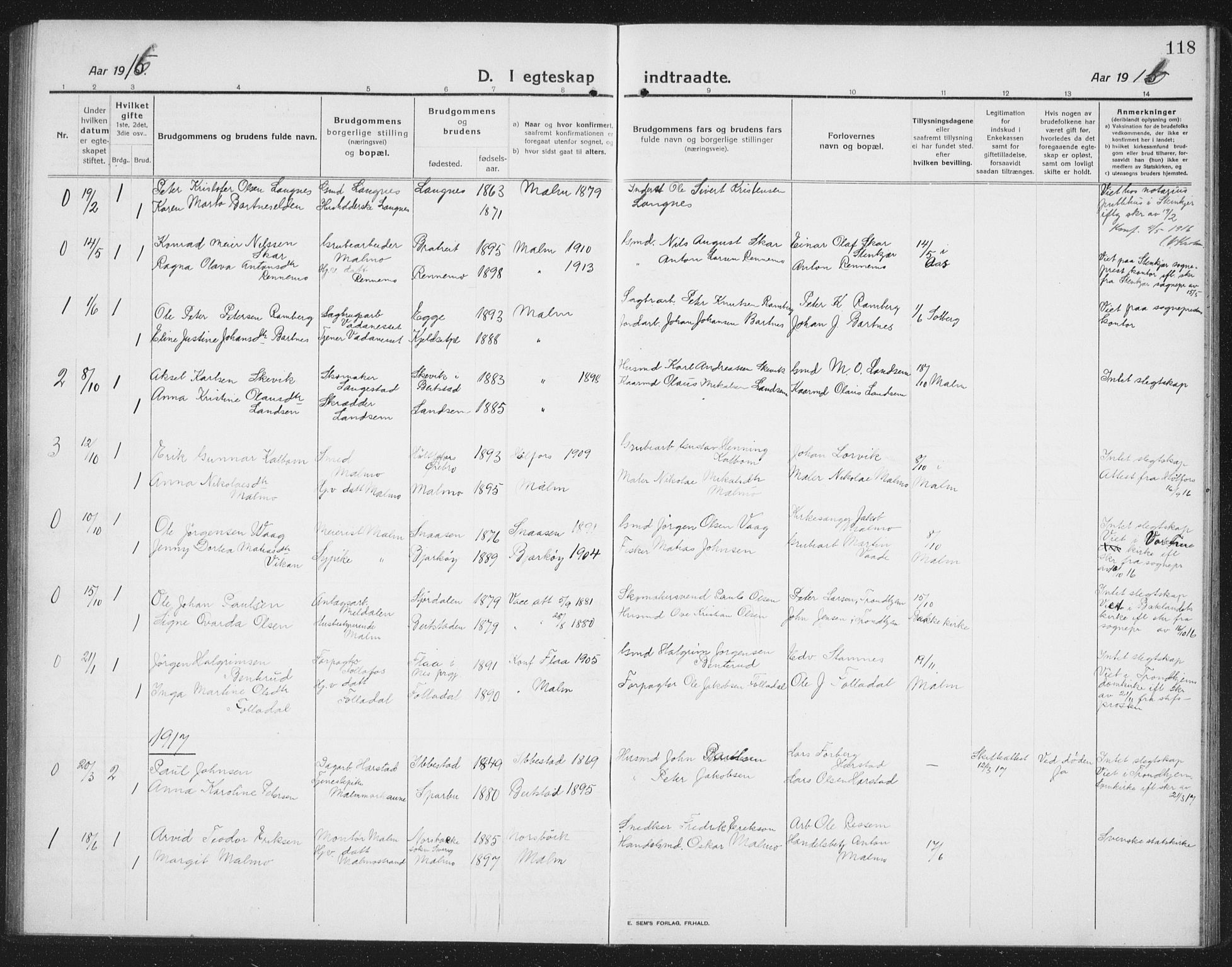 Ministerialprotokoller, klokkerbøker og fødselsregistre - Nord-Trøndelag, AV/SAT-A-1458/745/L0434: Parish register (copy) no. 745C03, 1914-1937, p. 118