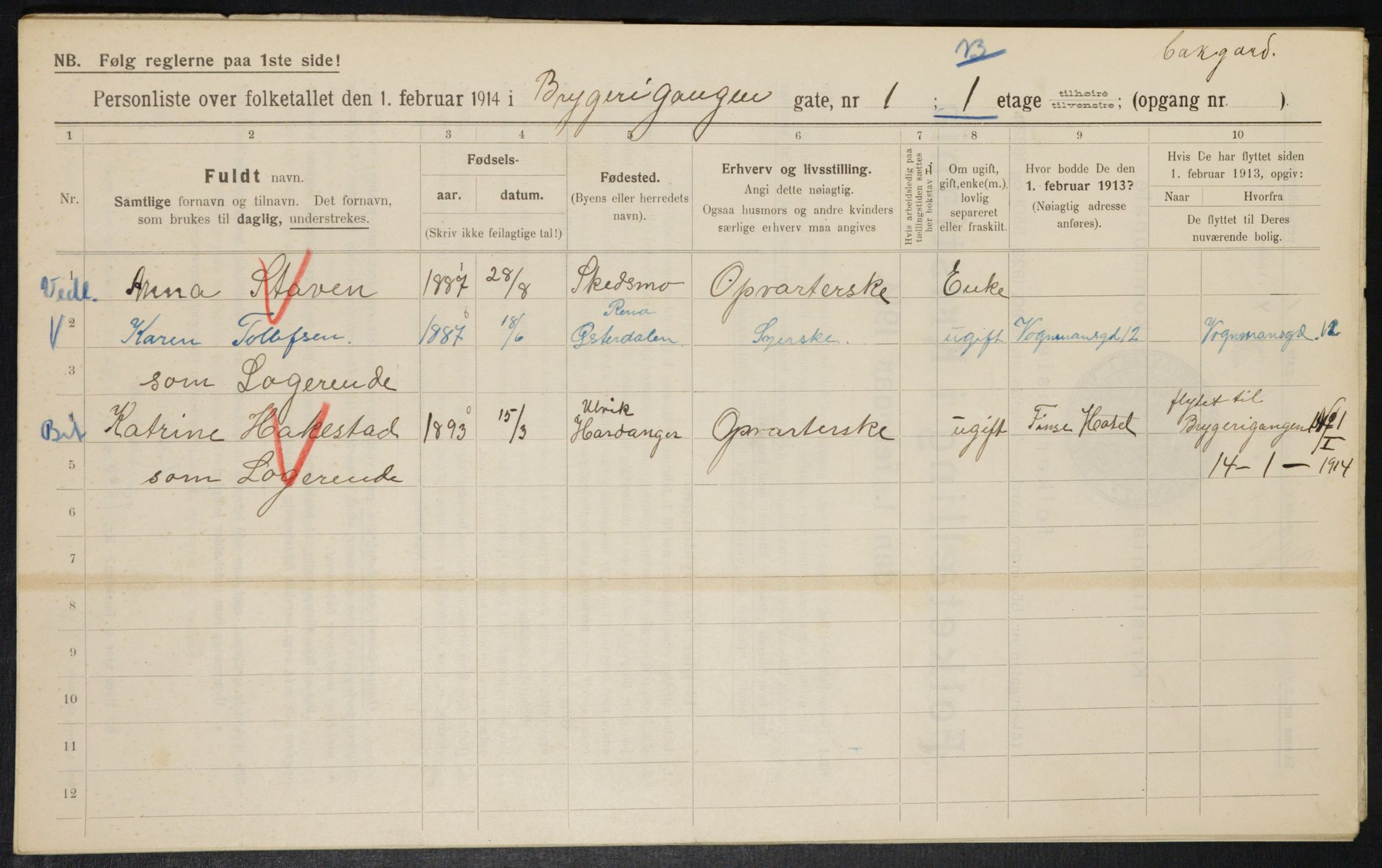 OBA, Municipal Census 1914 for Kristiania, 1914, p. 10046