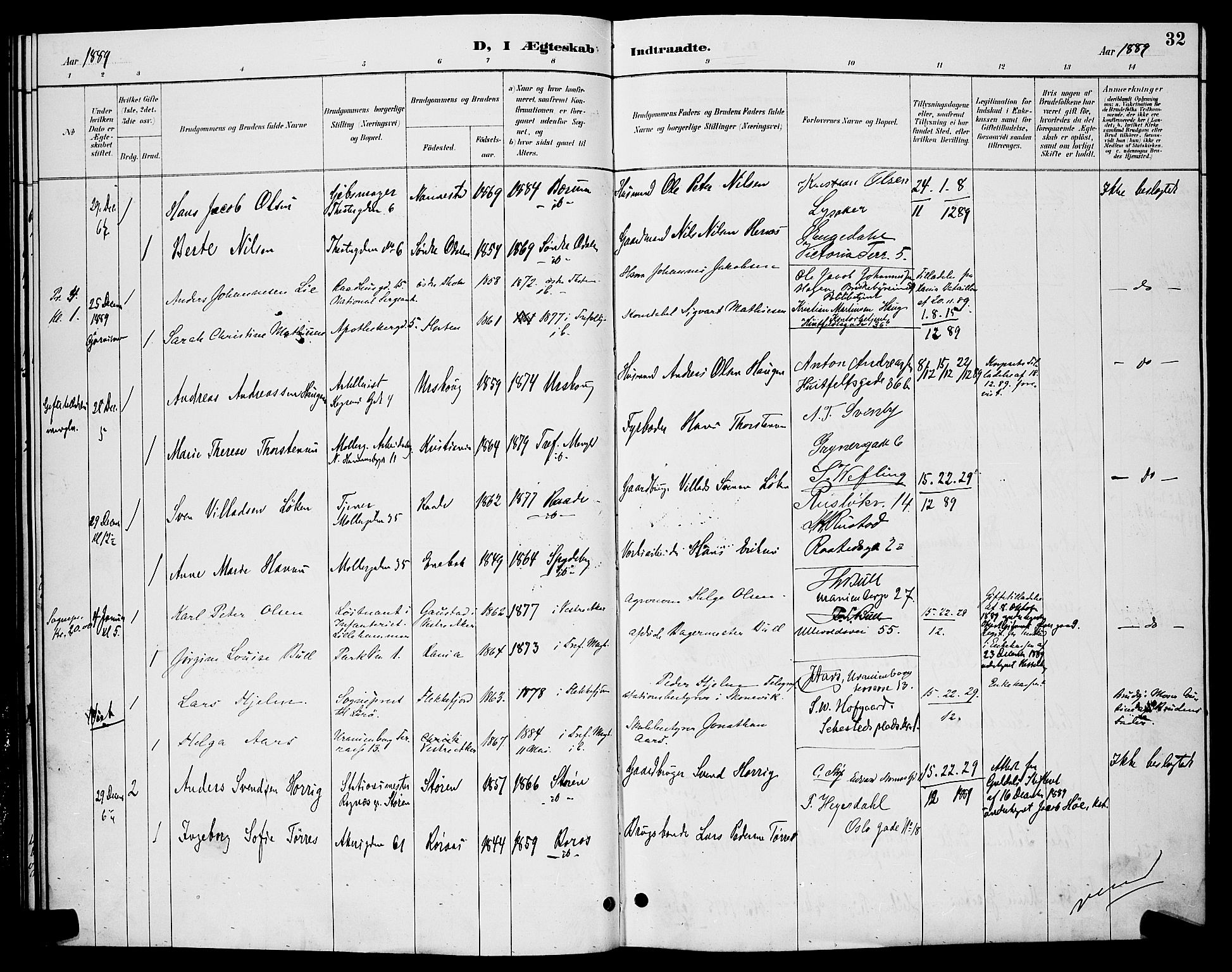 Trefoldighet prestekontor Kirkebøker, AV/SAO-A-10882/H/Ha/L0004: Banns register no. 4, 1888-1894, p. 32