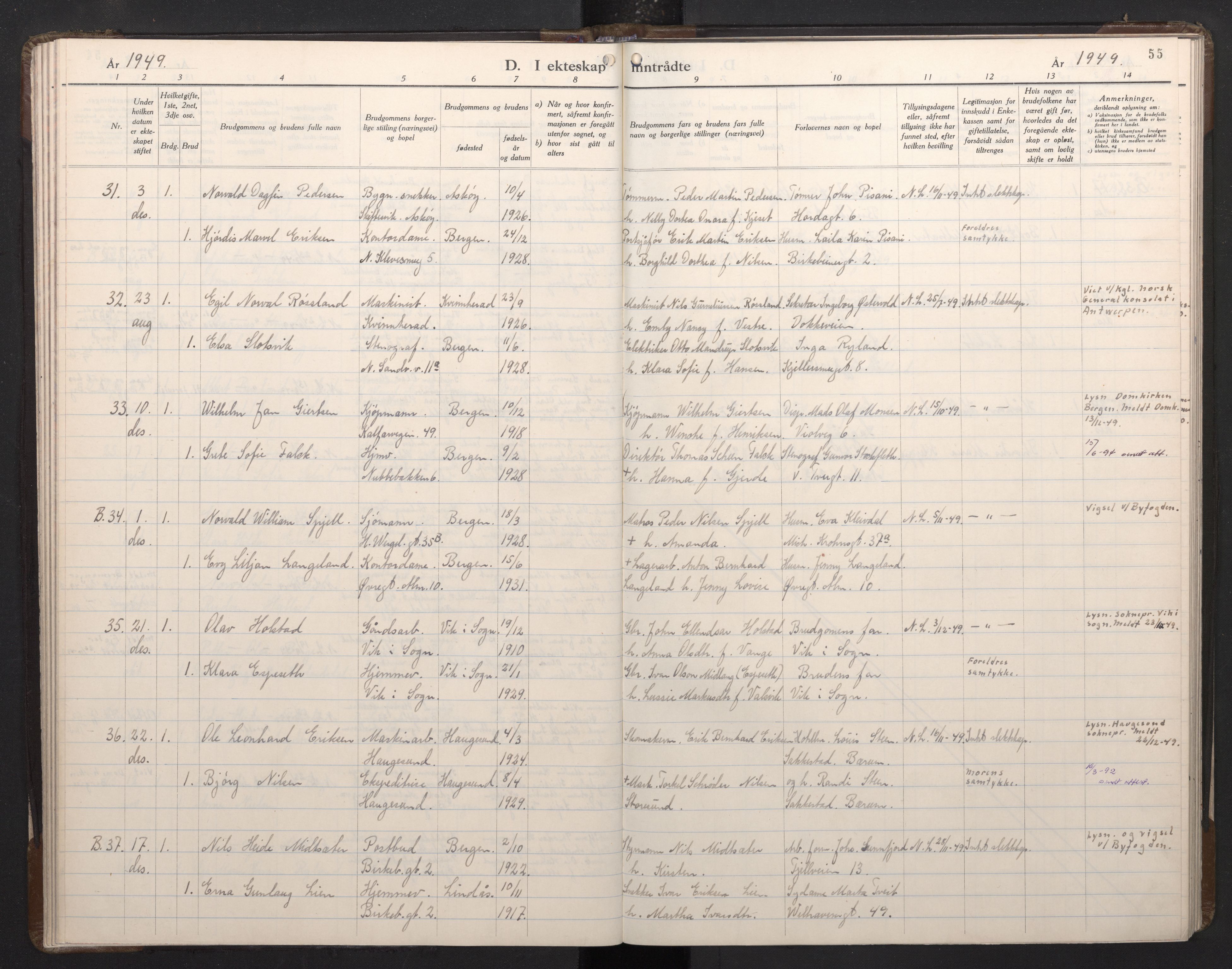 Mariakirken Sokneprestembete, AV/SAB-A-76901/H/Haa/L0019: Parish register (official) no. D 1, 1939-1963, p. 54b-55a