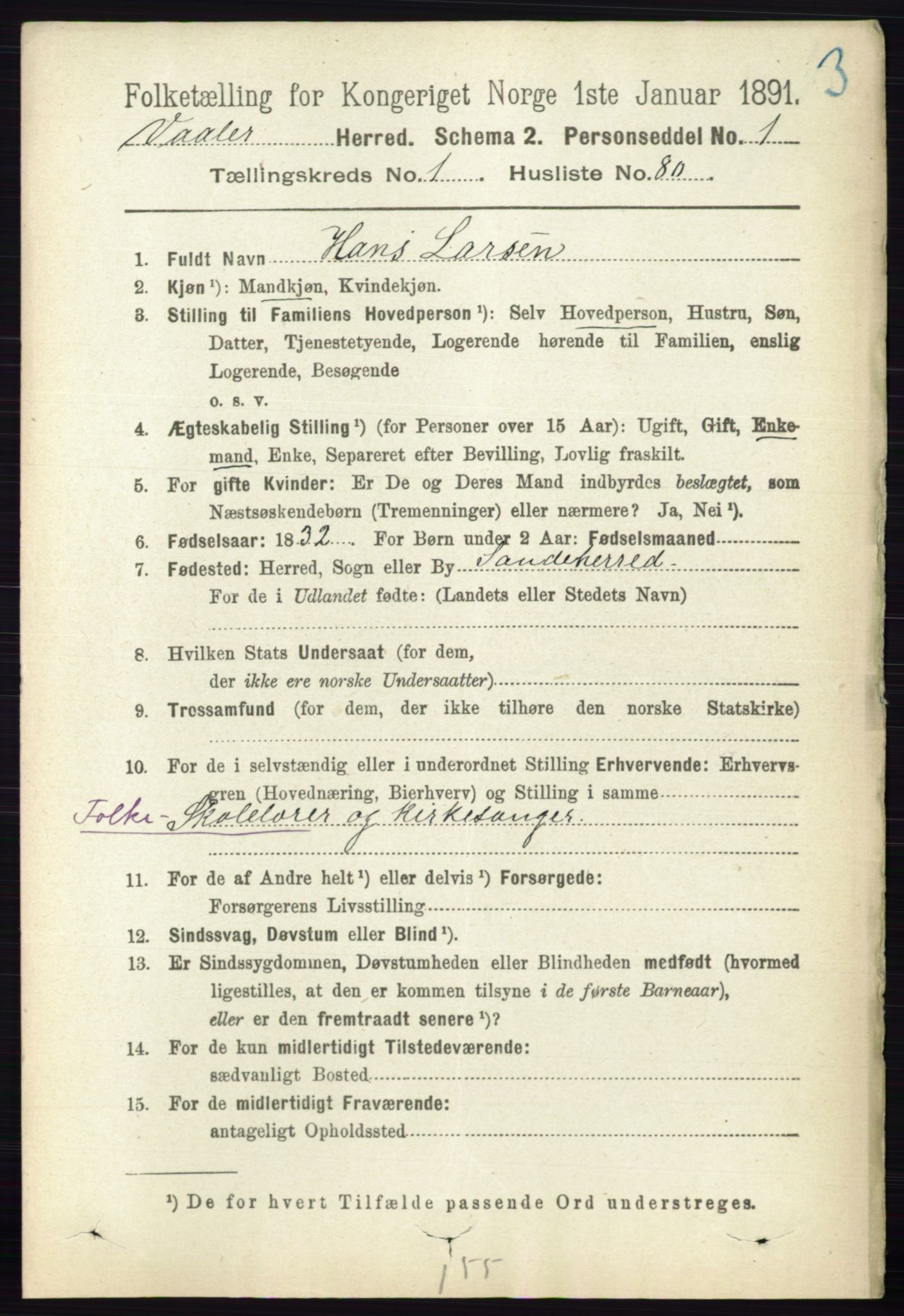 RA, 1891 census for 0137 Våler, 1891, p. 604