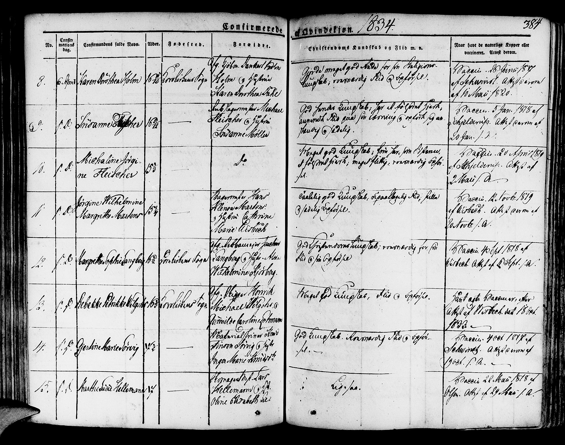 Korskirken sokneprestembete, SAB/A-76101/H/Haa/L0014: Parish register (official) no. A 14, 1823-1835, p. 384
