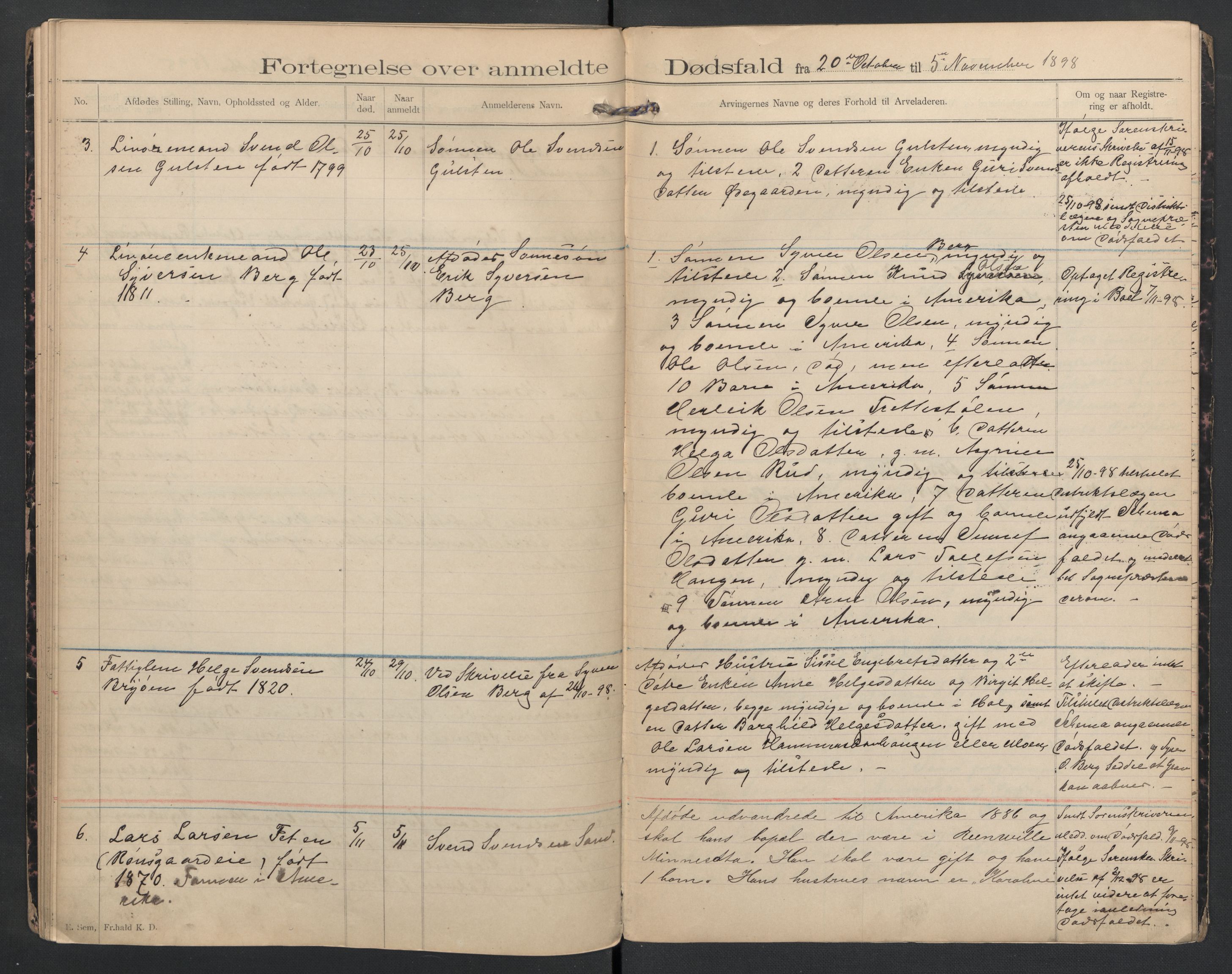 Hol lensmannskontor, AV/SAKO-A-512/H/Ha/L0002: Dødsanmeldelsesprotokoll, 1893-1899