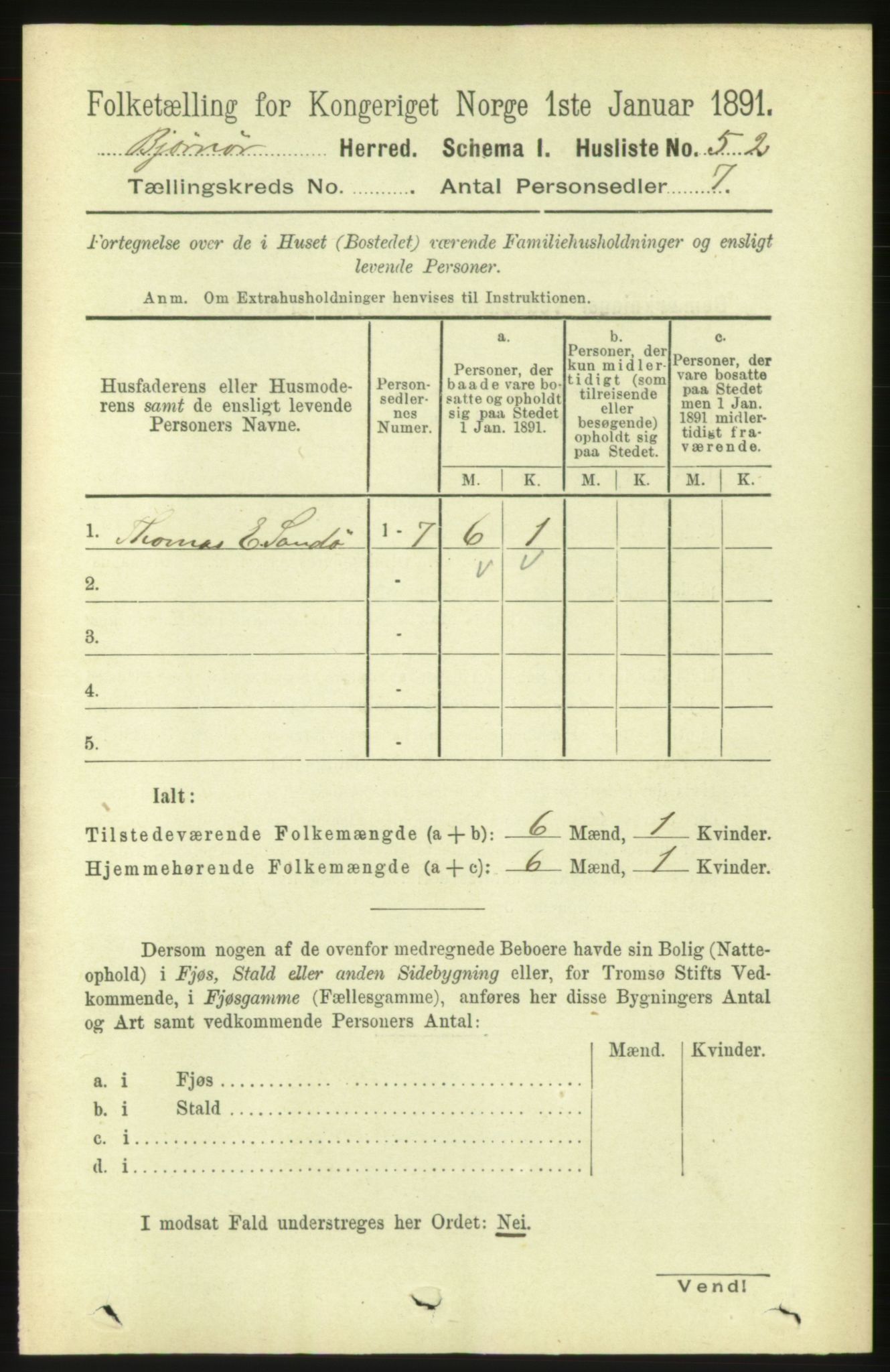 RA, 1891 census for 1632 Bjørnør, 1891, p. 1841