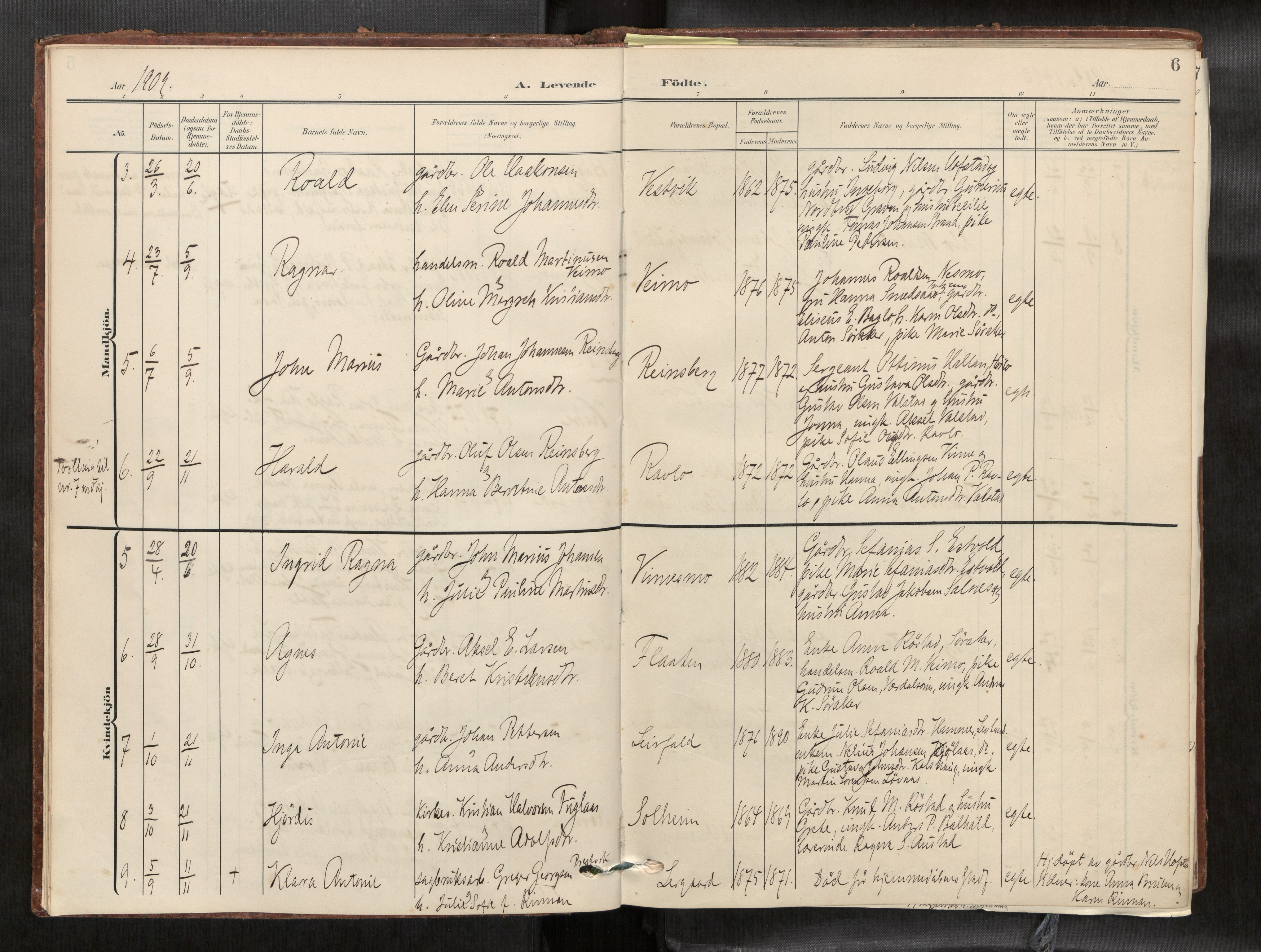 Verdal sokneprestkontor, AV/SAT-A-1156/2/H/Haa/L0003: Parish register (official) no. 3, 1907-1921, p. 6