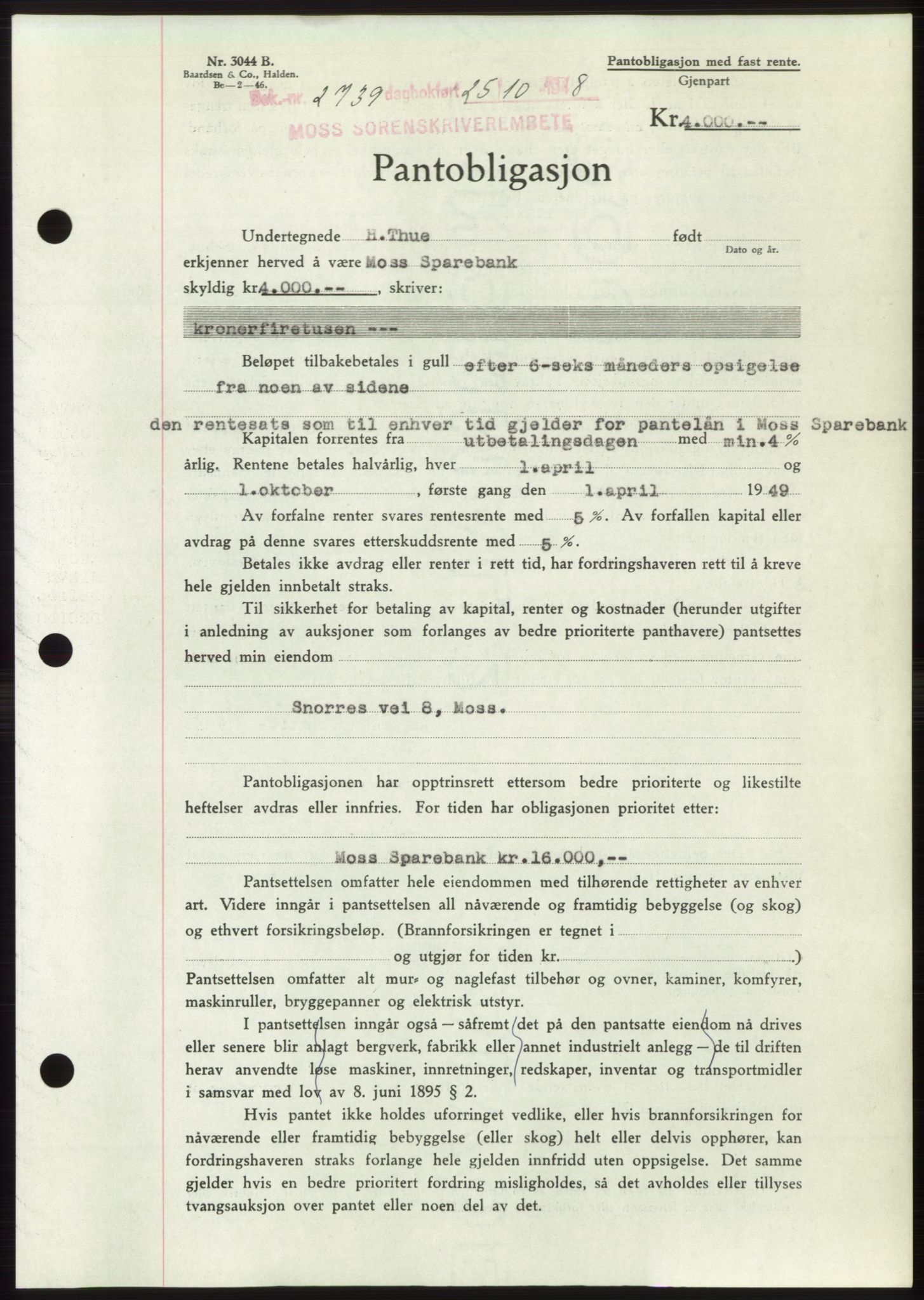 Moss sorenskriveri, AV/SAO-A-10168: Mortgage book no. B20, 1948-1948, Diary no: : 2739/1948