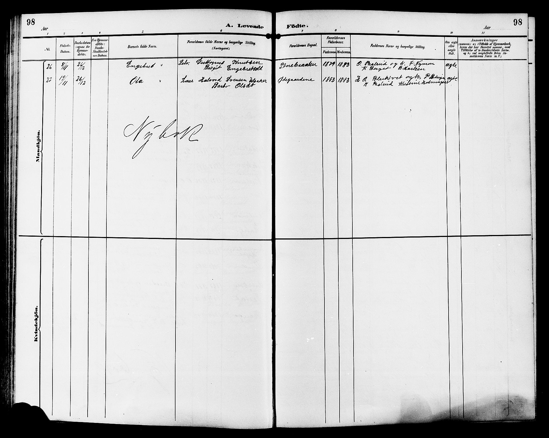 Gol kirkebøker, AV/SAKO-A-226/G/Ga/L0003: Parish register (copy) no. I 3, 1887-1914, p. 98