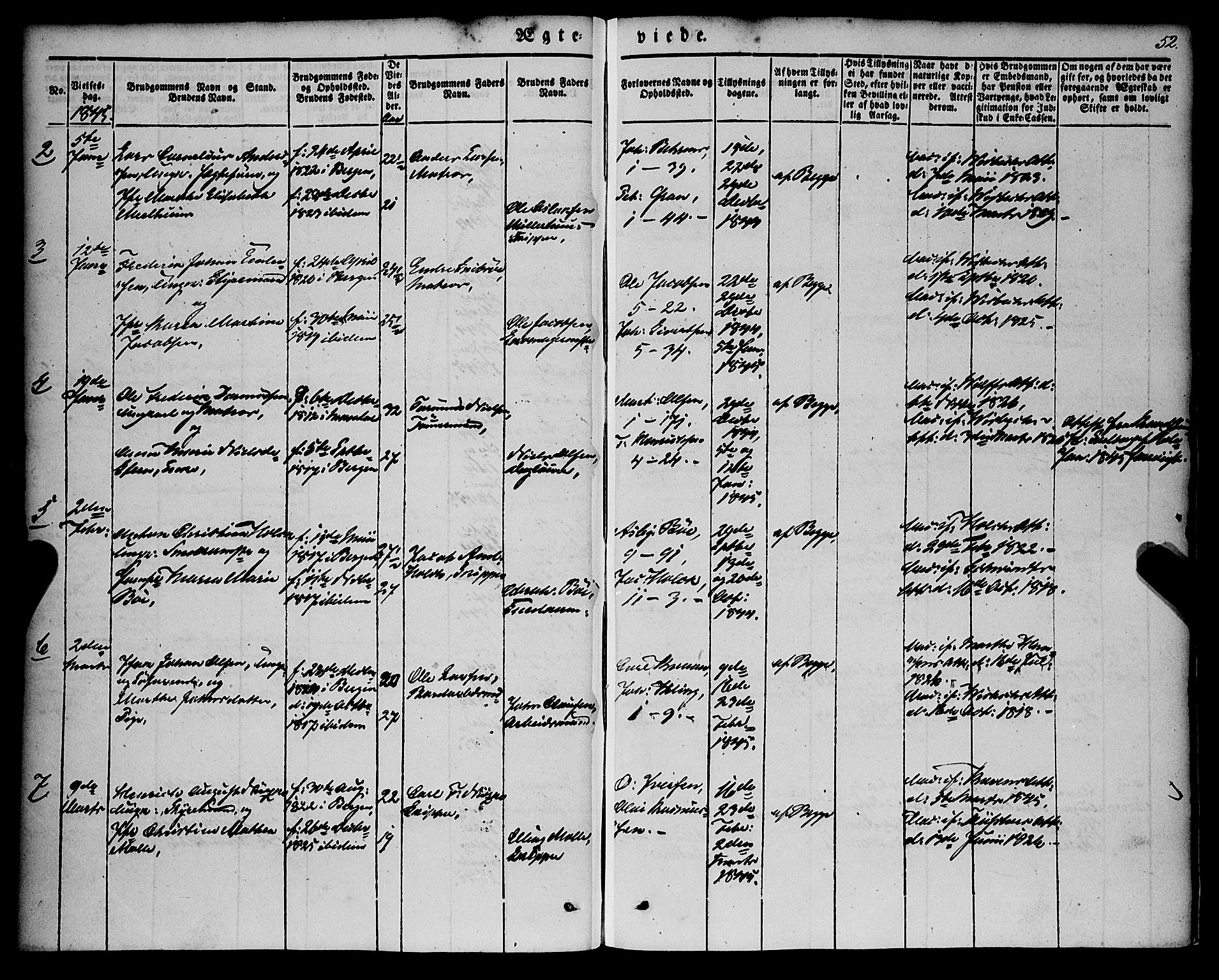 Nykirken Sokneprestembete, AV/SAB-A-77101/H/Haa/L0031: Parish register (official) no. D 1, 1834-1861, p. 52