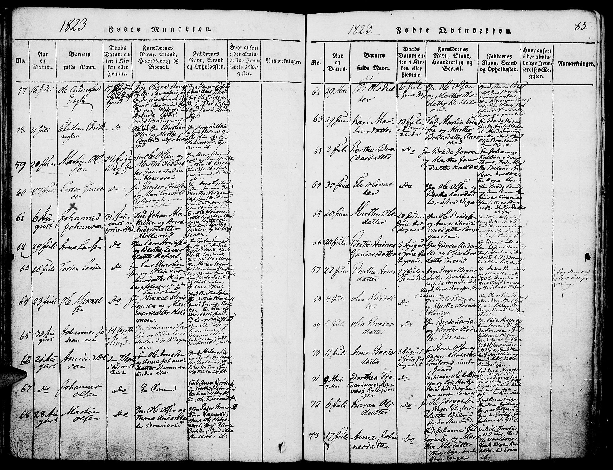 Grue prestekontor, AV/SAH-PREST-036/H/Ha/Haa/L0006: Parish register (official) no. 6, 1814-1830, p. 85