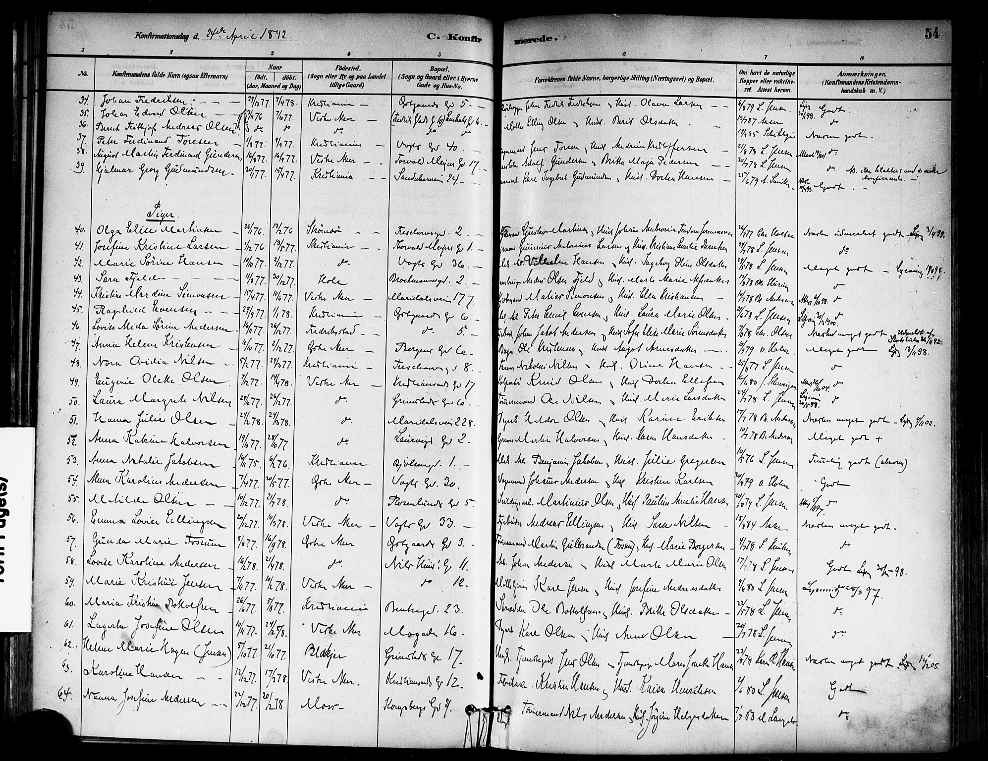 Sagene prestekontor Kirkebøker, SAO/A-10796/F/L0002: Parish register (official) no. 2, 1880-1897, p. 54