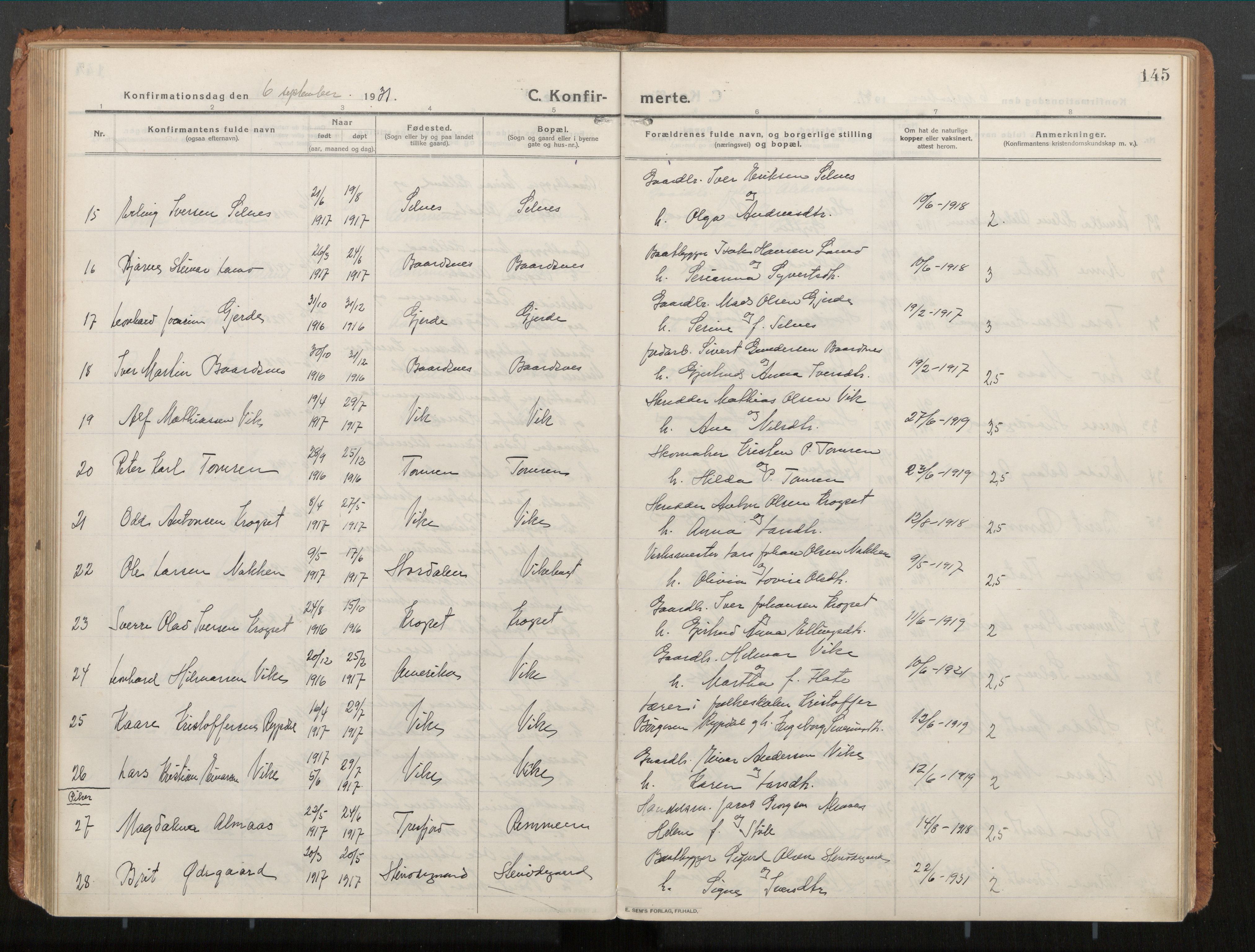 Ministerialprotokoller, klokkerbøker og fødselsregistre - Møre og Romsdal, AV/SAT-A-1454/539/L0534a: Parish register (official) no. 539A08, 1912-1935, p. 145