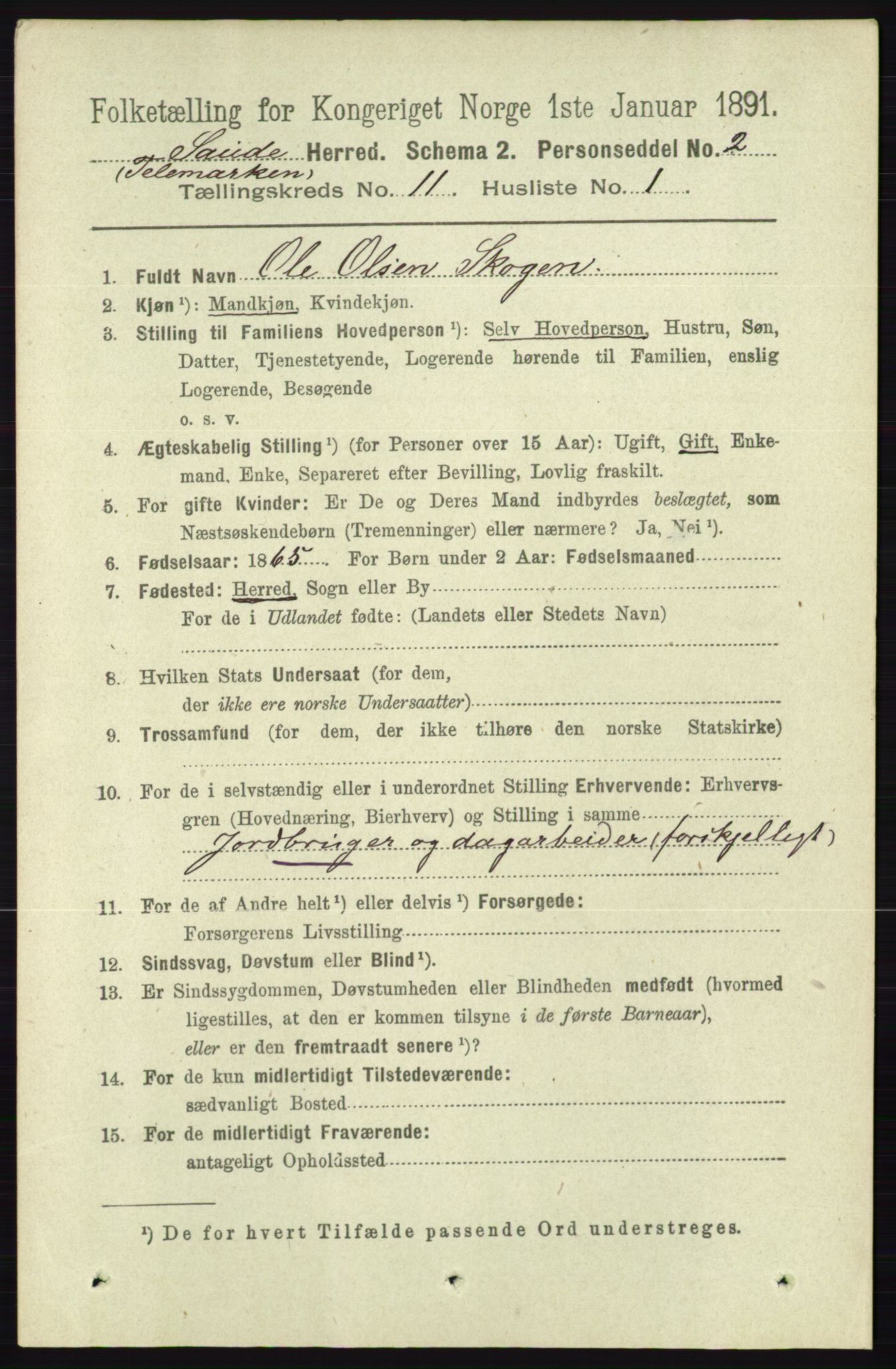 RA, 1891 census for 0822 Sauherad, 1891, p. 3378