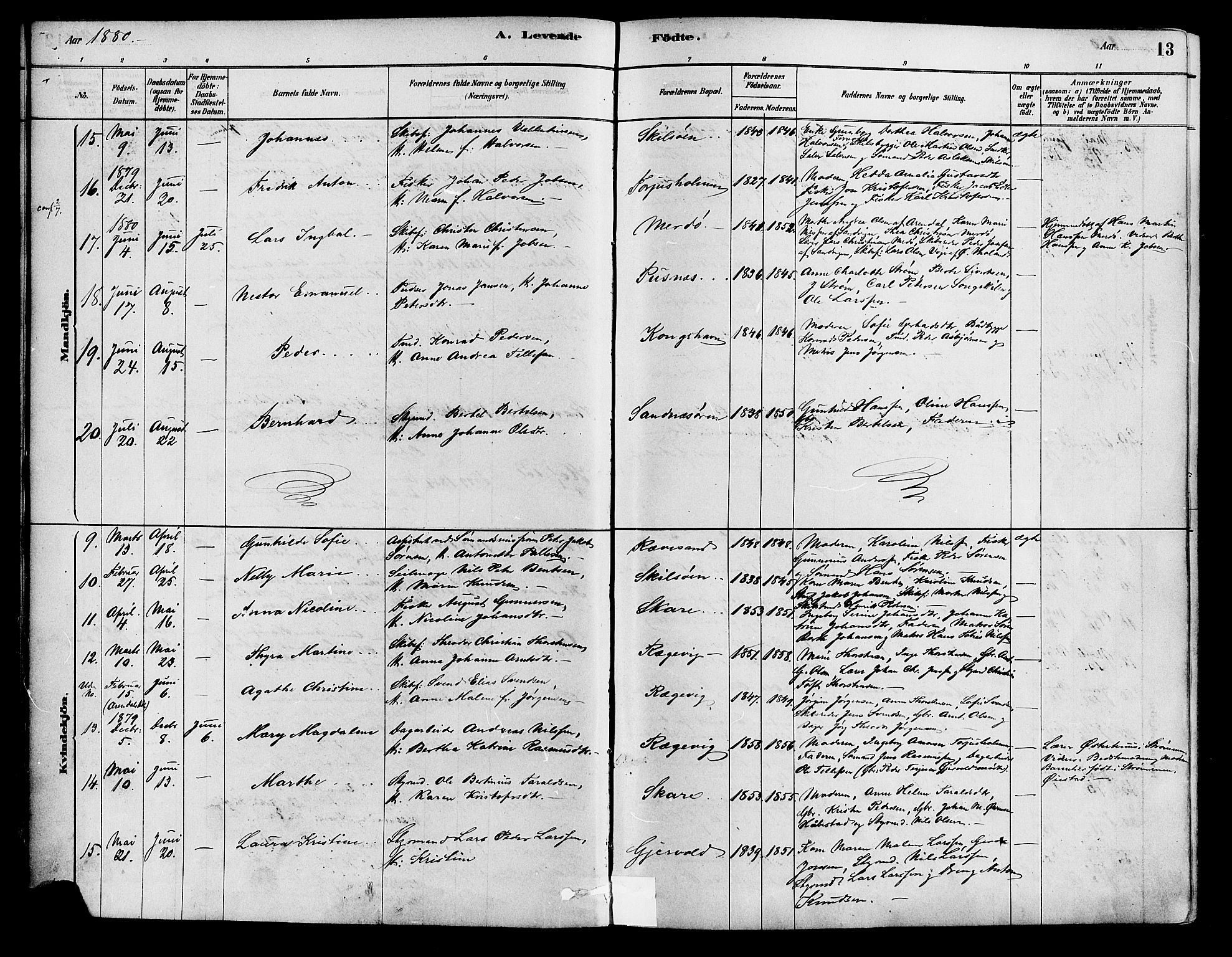 Tromøy sokneprestkontor, AV/SAK-1111-0041/F/Fa/L0009: Parish register (official) no. A 9, 1878-1896, p. 13