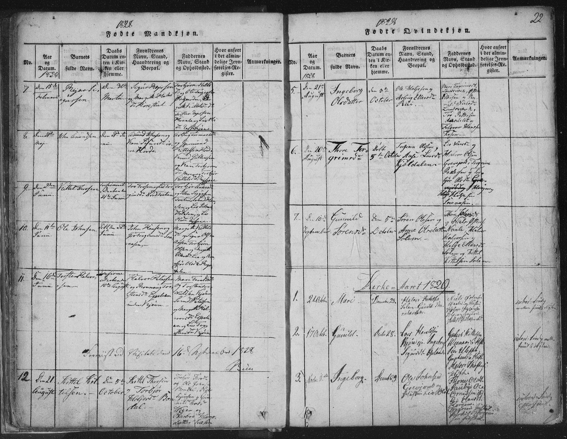 Hjartdal kirkebøker, SAKO/A-270/F/Fc/L0001: Parish register (official) no. III 1, 1815-1843, p. 22