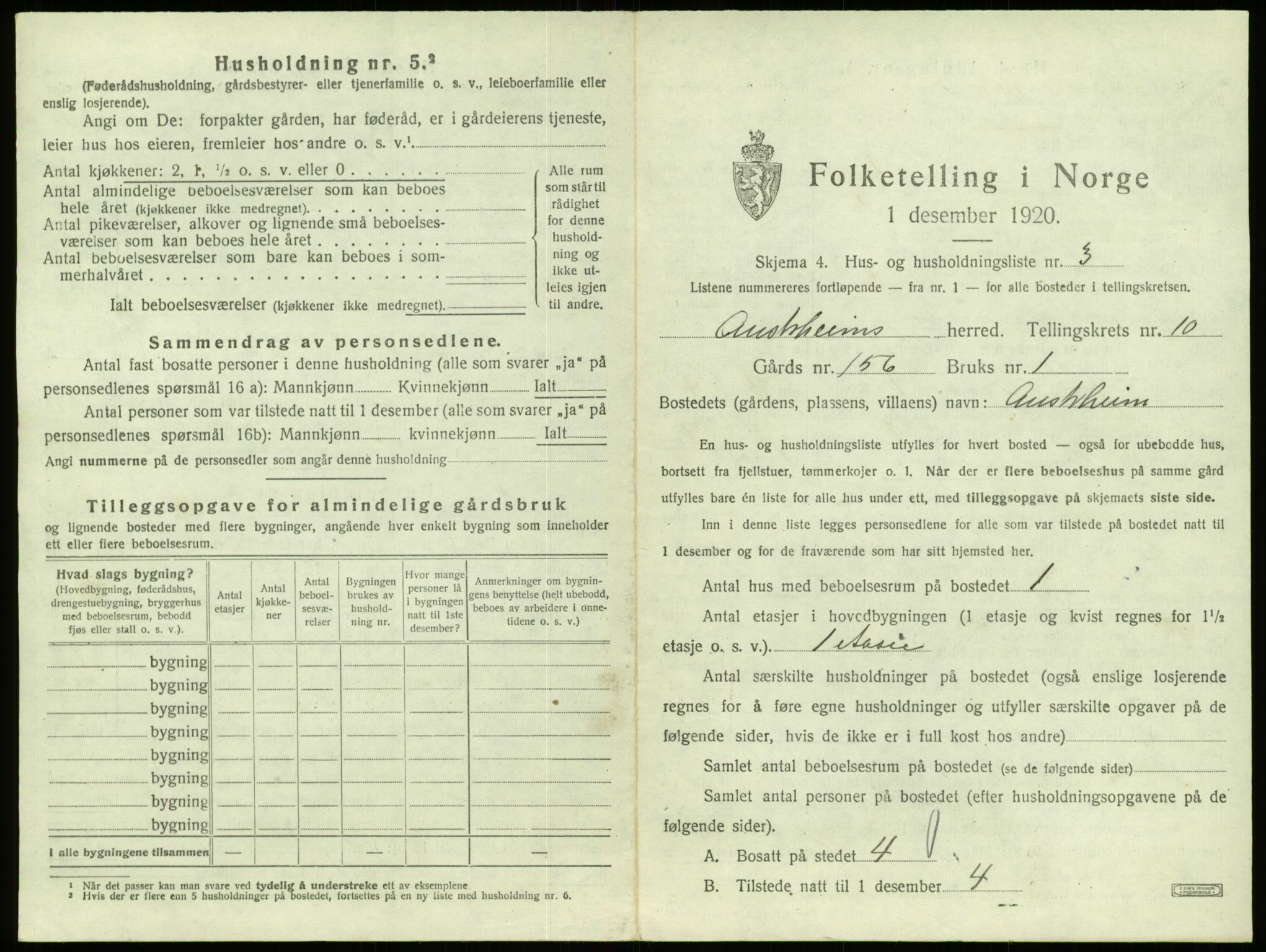 SAB, 1920 census for Austrheim, 1920, p. 468