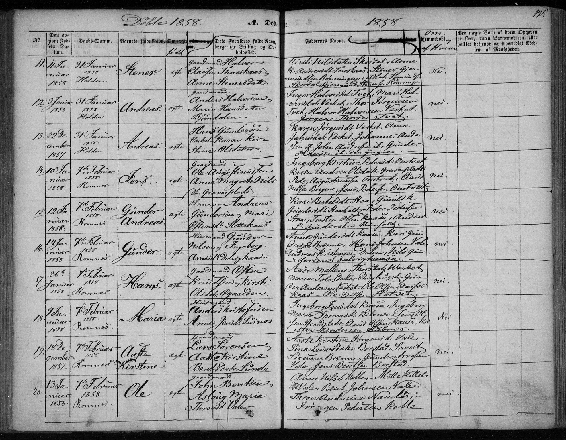 Holla kirkebøker, SAKO/A-272/F/Fa/L0005: Parish register (official) no. 5, 1849-1860, p. 125